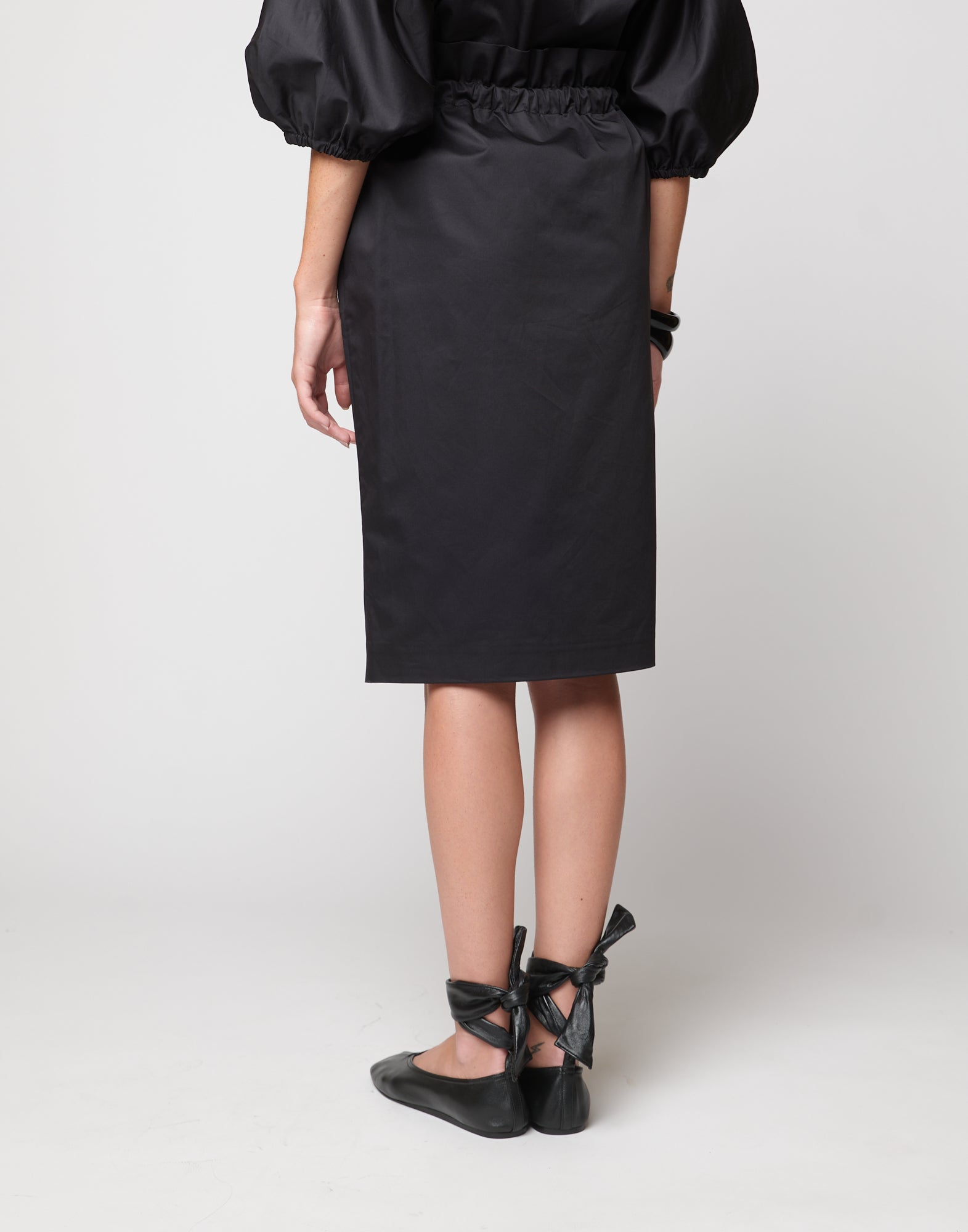 DOUUOD Gonna a Tulipano con Coulisse in Popeline di Cotone Nera