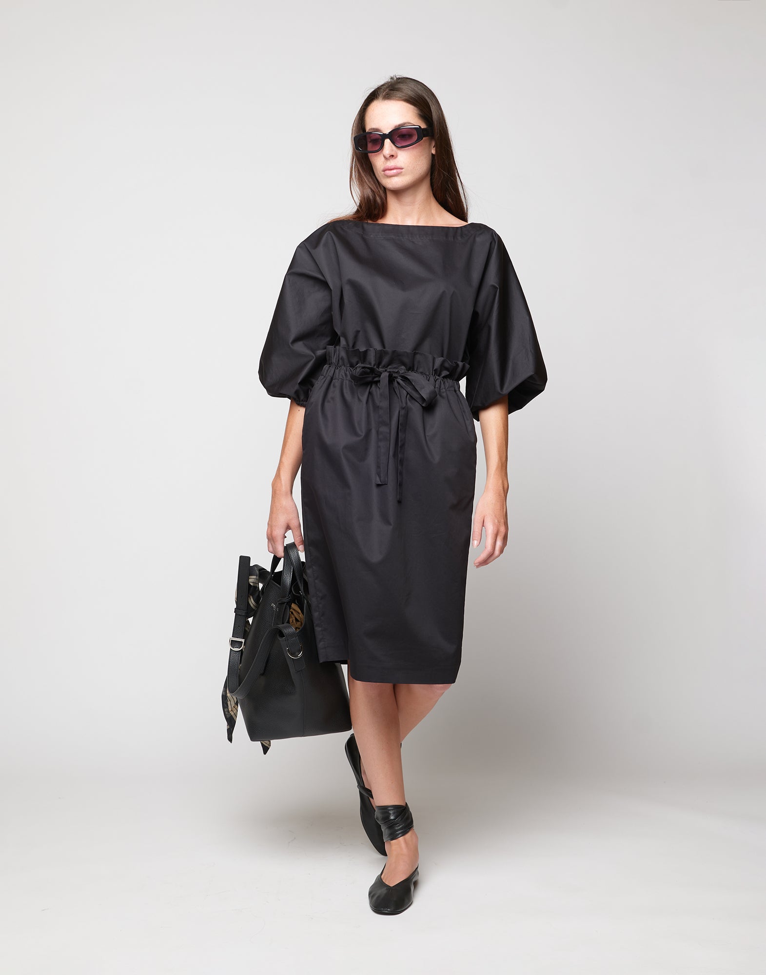 DOUUOD Gonna a Tulipano con Coulisse in Popeline di Cotone Nera