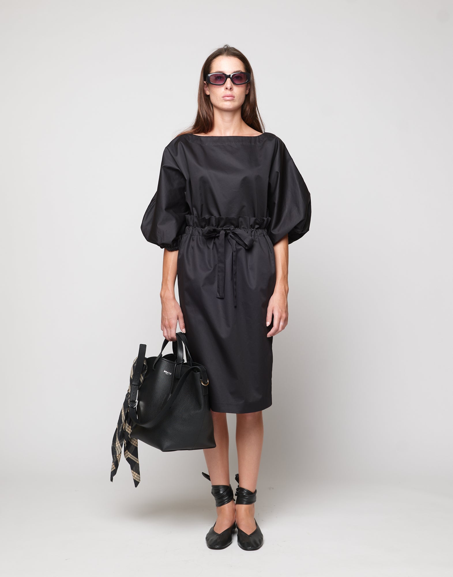 DOUUOD Gonna a Tulipano con Coulisse in Popeline di Cotone Nera