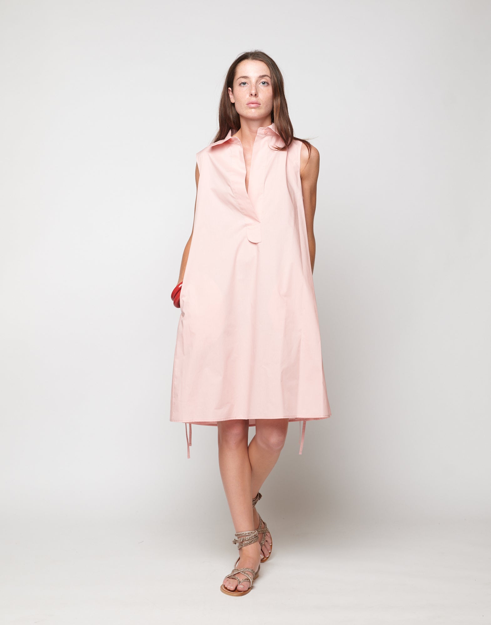 DOUUOD Abito Polo A-Line in Popeline di Cotone Fard