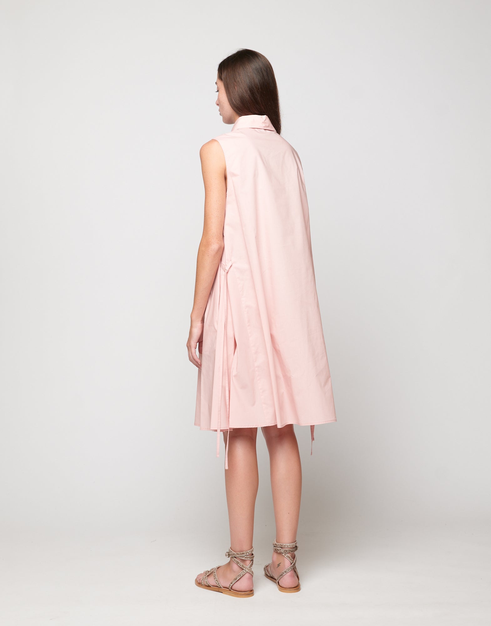 DOUUOD Abito Polo A-Line in Popeline di Cotone Fard