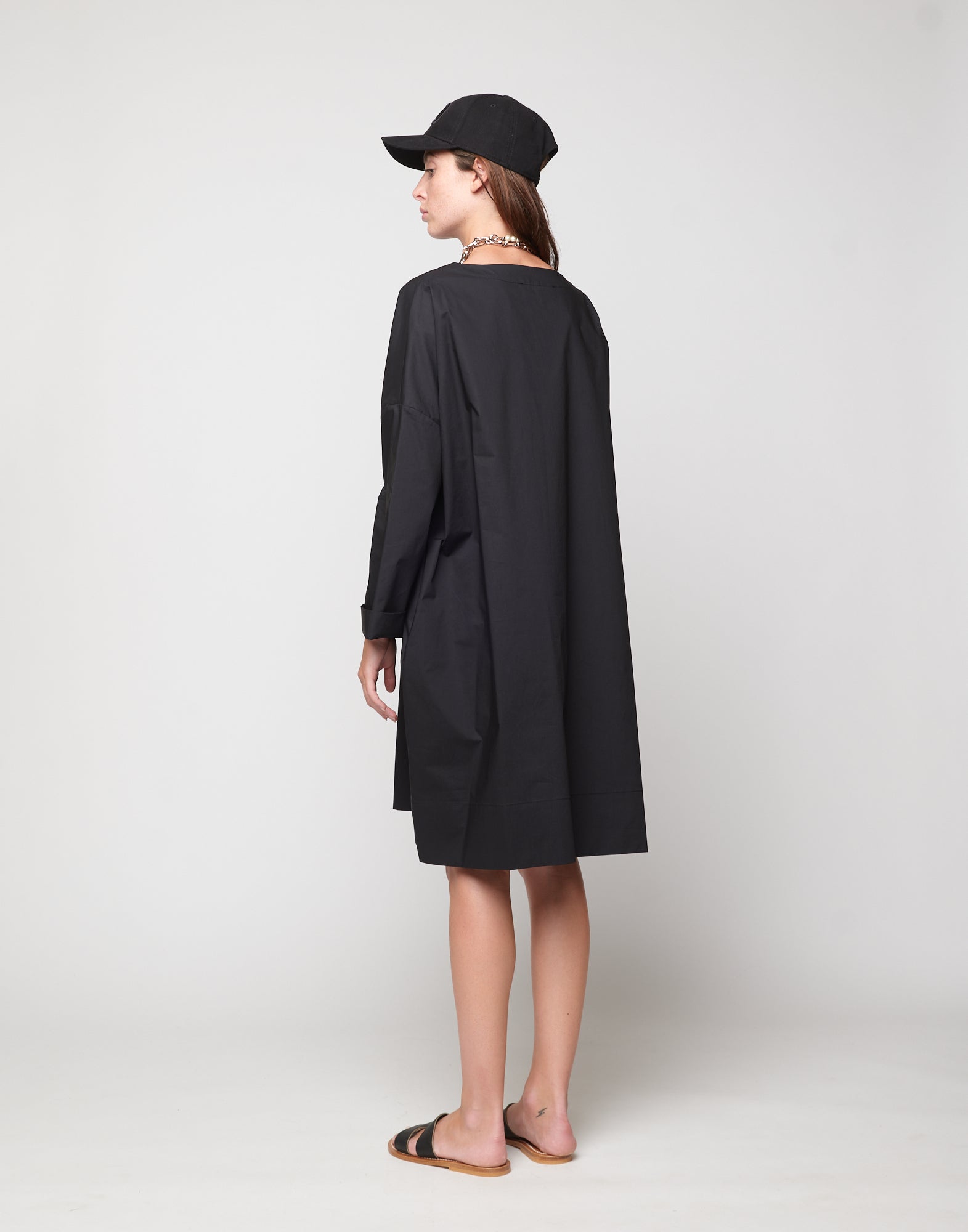 DOUUOD Abito Sack Loose Popeline di Cotone Nero