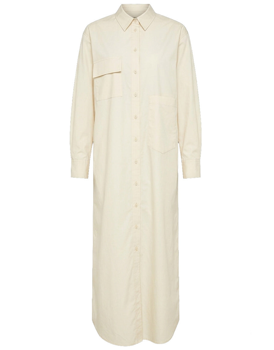 DOUUOD Abito Chemisier in Popeline di Cotone Talco