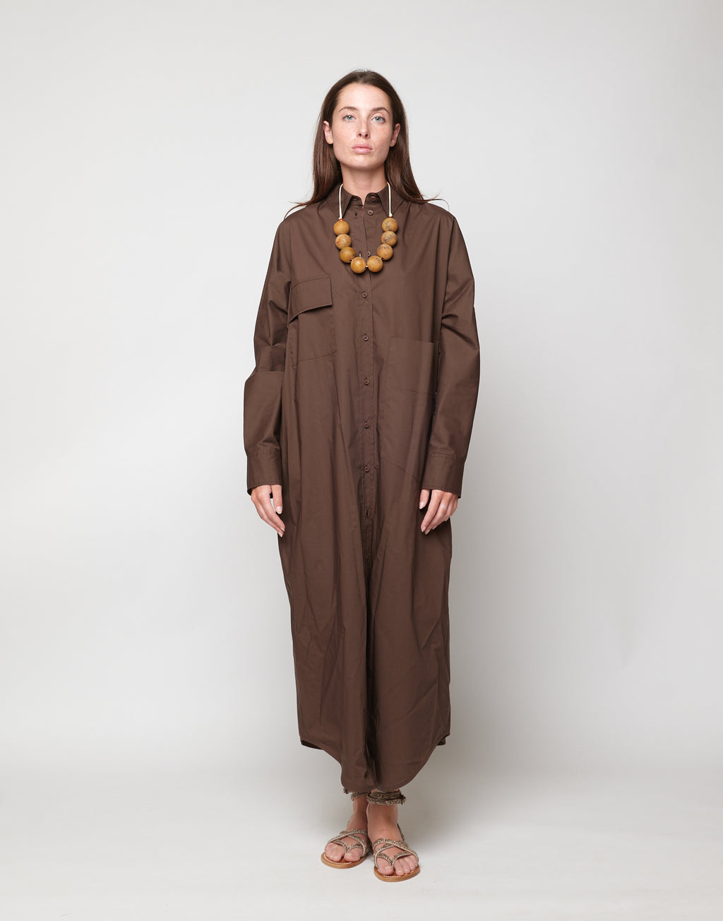 DOUUOD Abito Chemisier in Popeline di Cotone Fondente