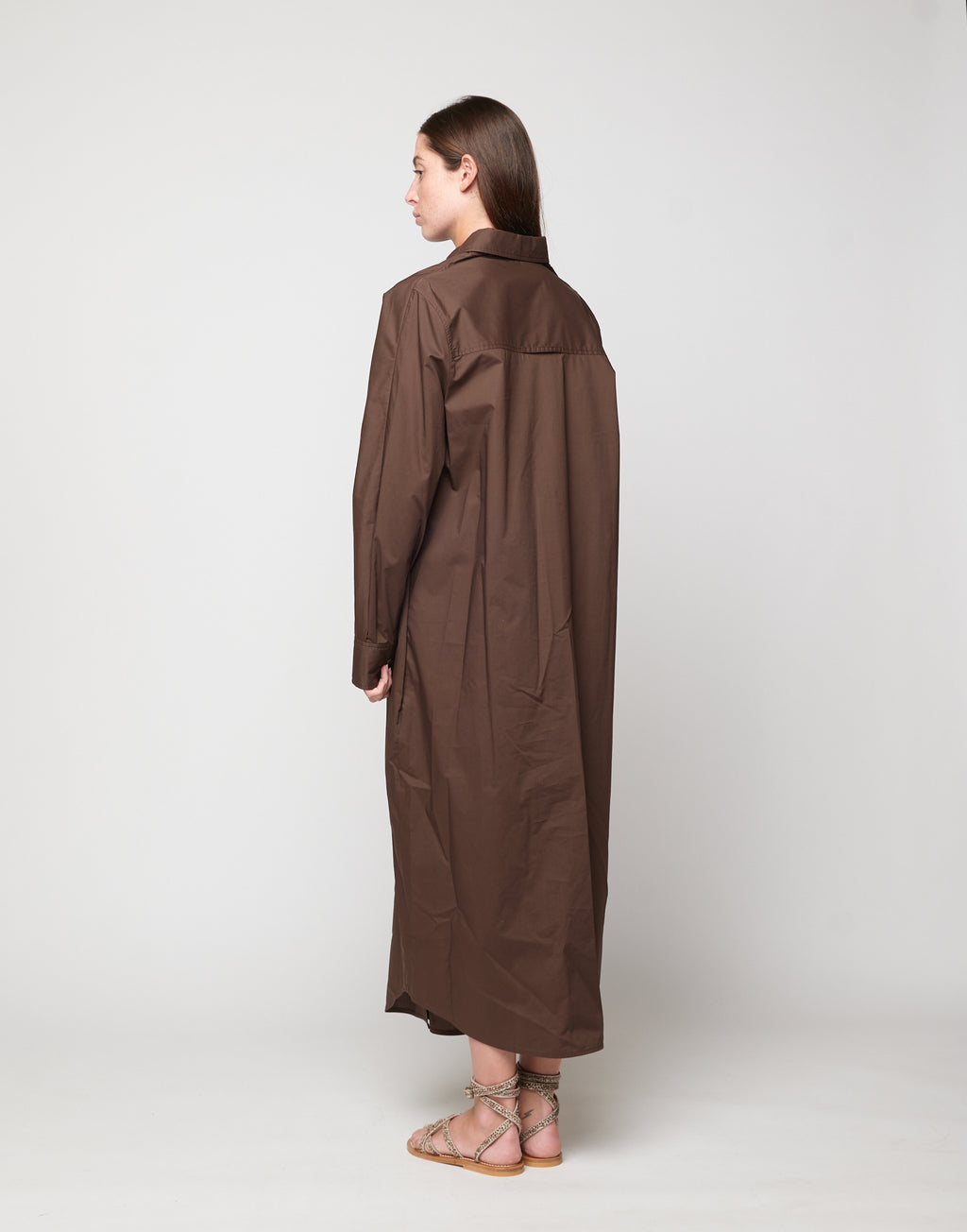 DOUUOD Abito Chemisier in Popeline di Cotone Fondente