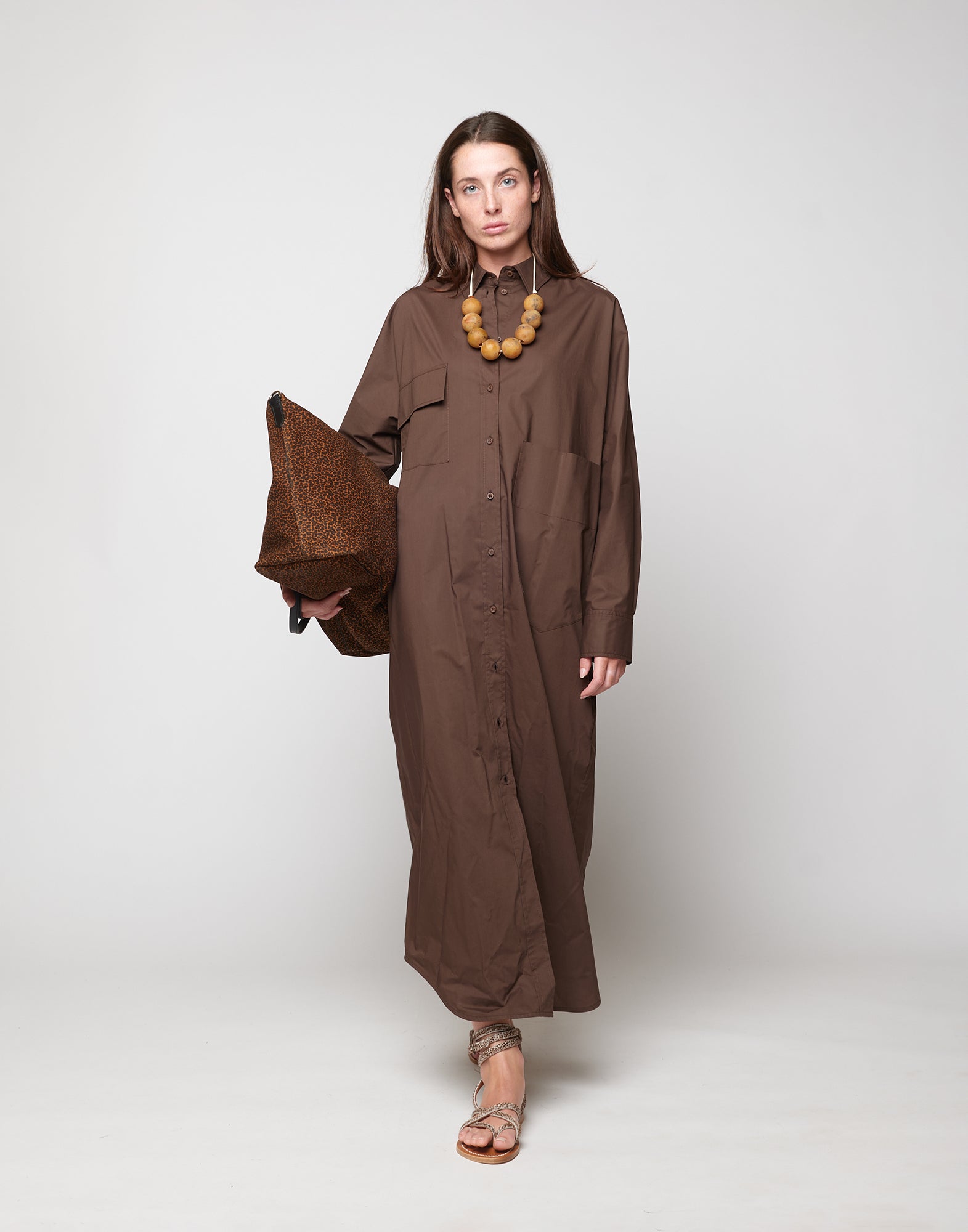 DOUUOD Abito Chemisier in Popeline di Cotone Fondente