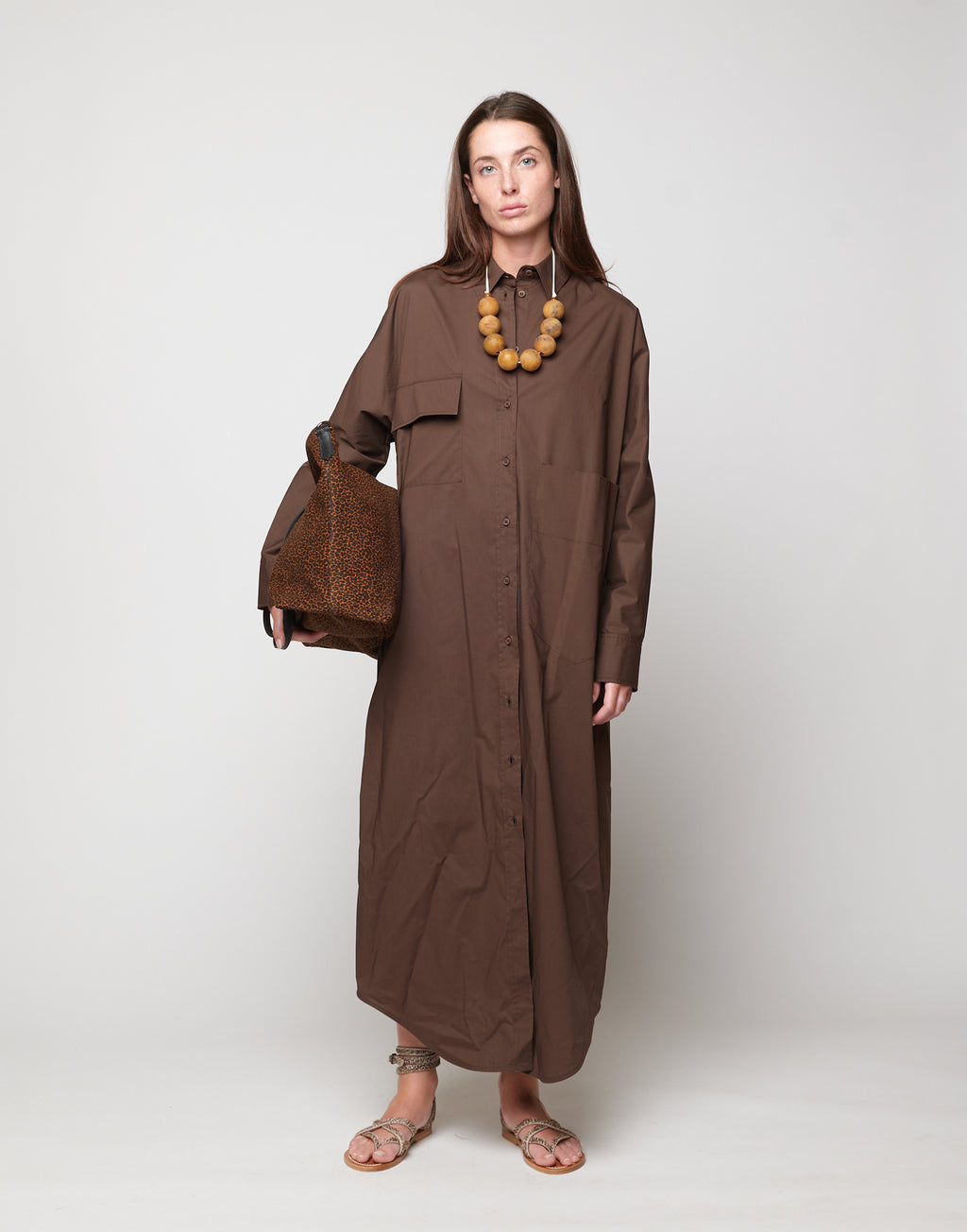 DOUUOD Abito Chemisier in Popeline di Cotone Fondente