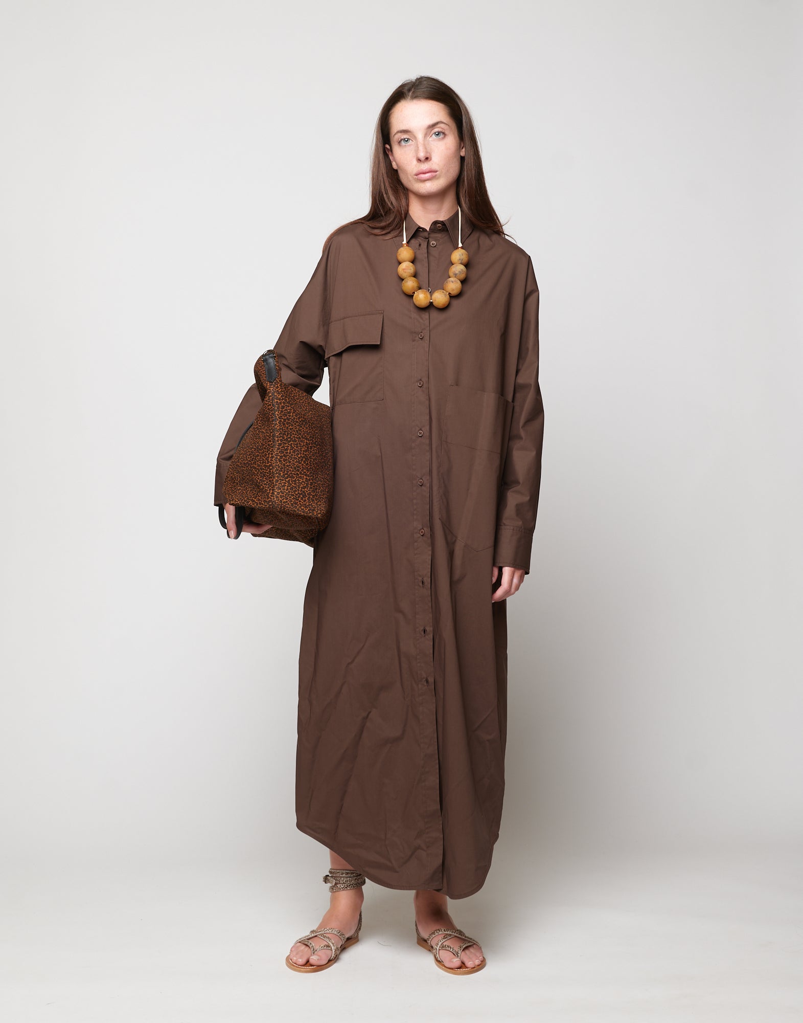 DOUUOD Abito Chemisier in Popeline di Cotone Fondente