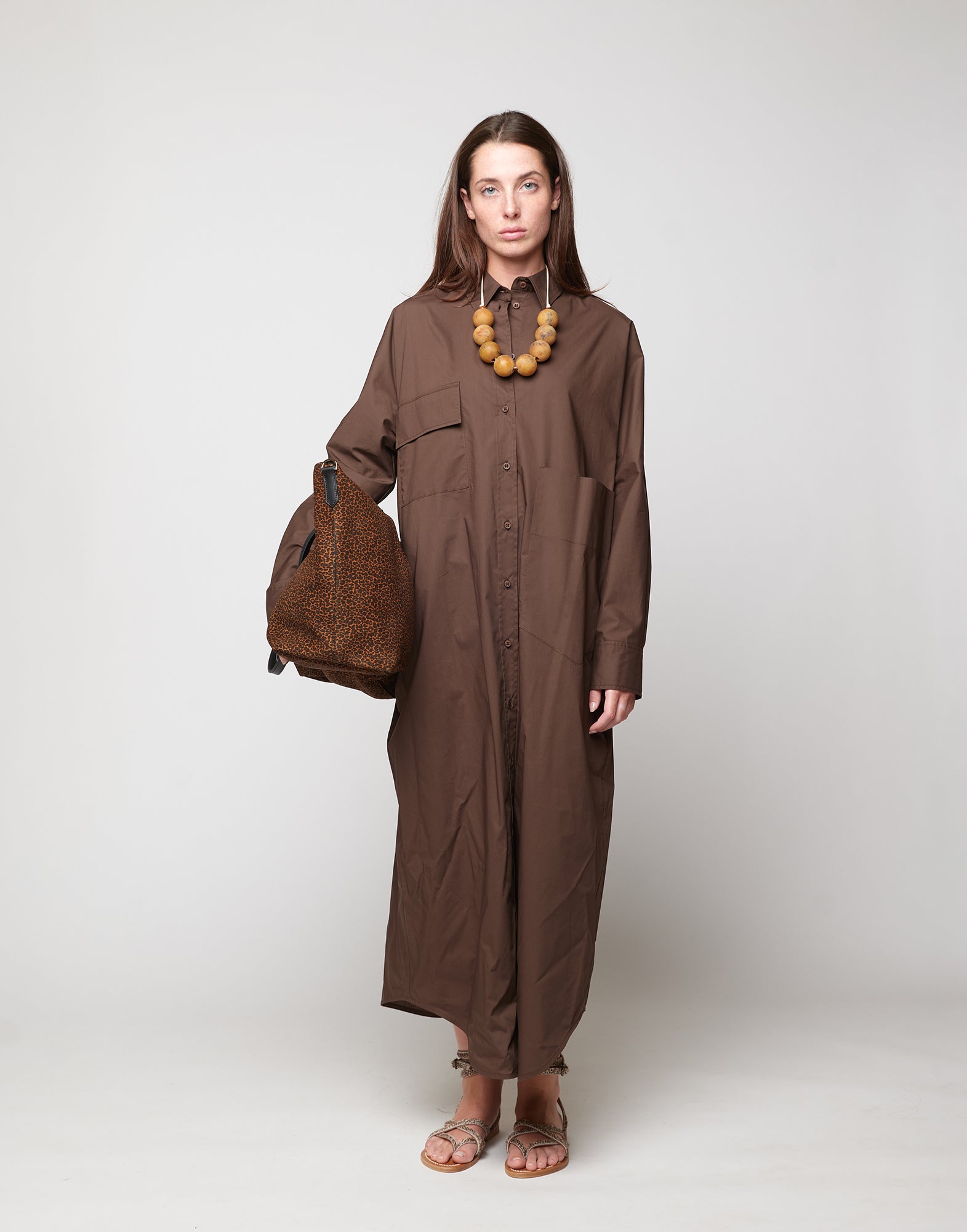 DOUUOD Abito Chemisier in Popeline di Cotone Fondente