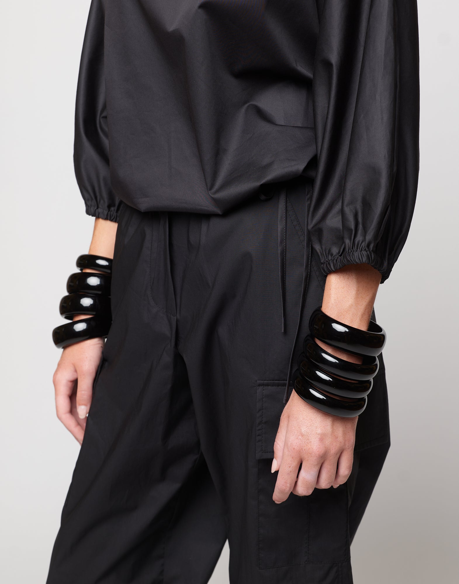 DOUUOD Blusa Kimono con Coulisse in Popeline di Cotone Nera