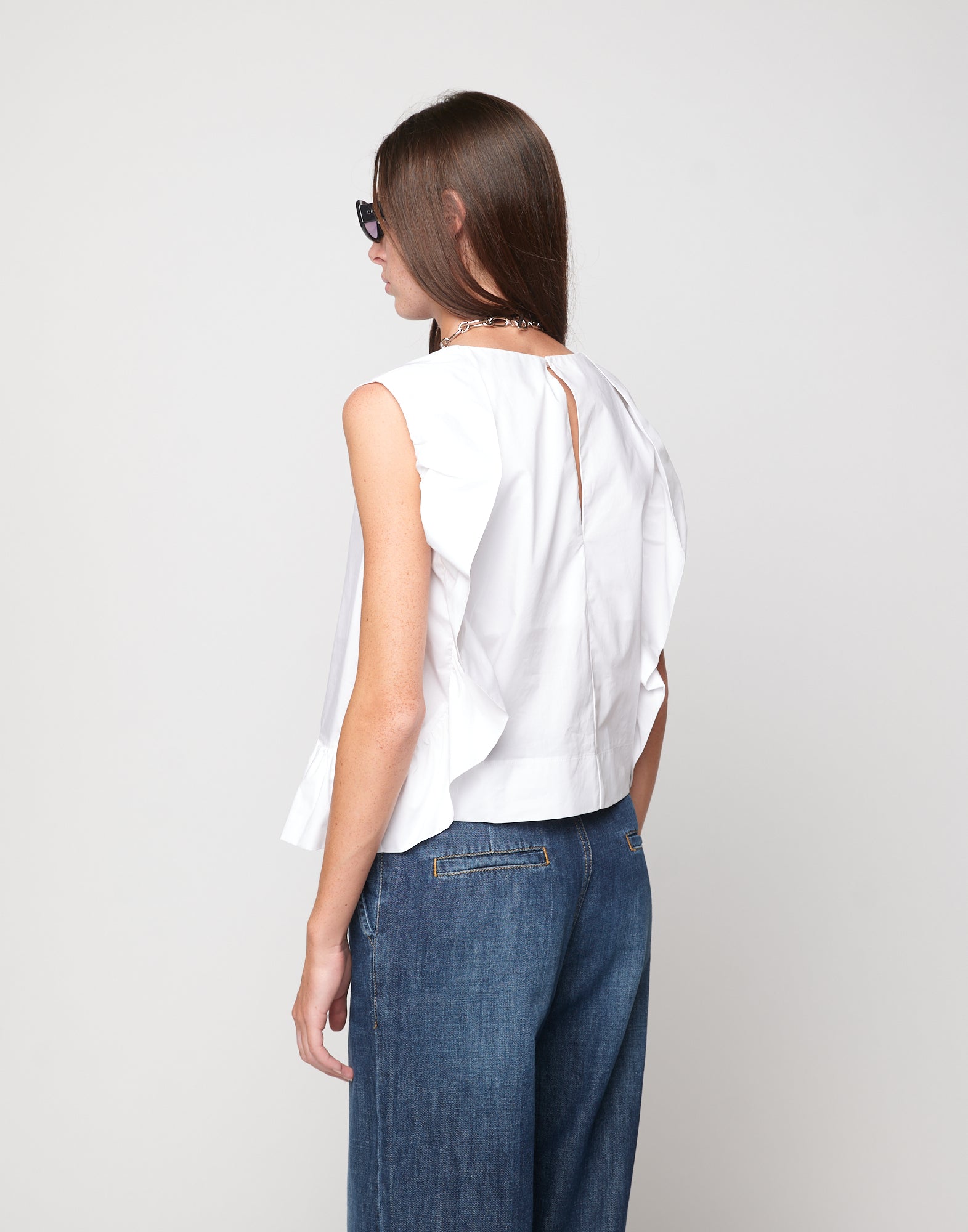 DOUUOD Top Peplo in Popeline di Cotone Off White