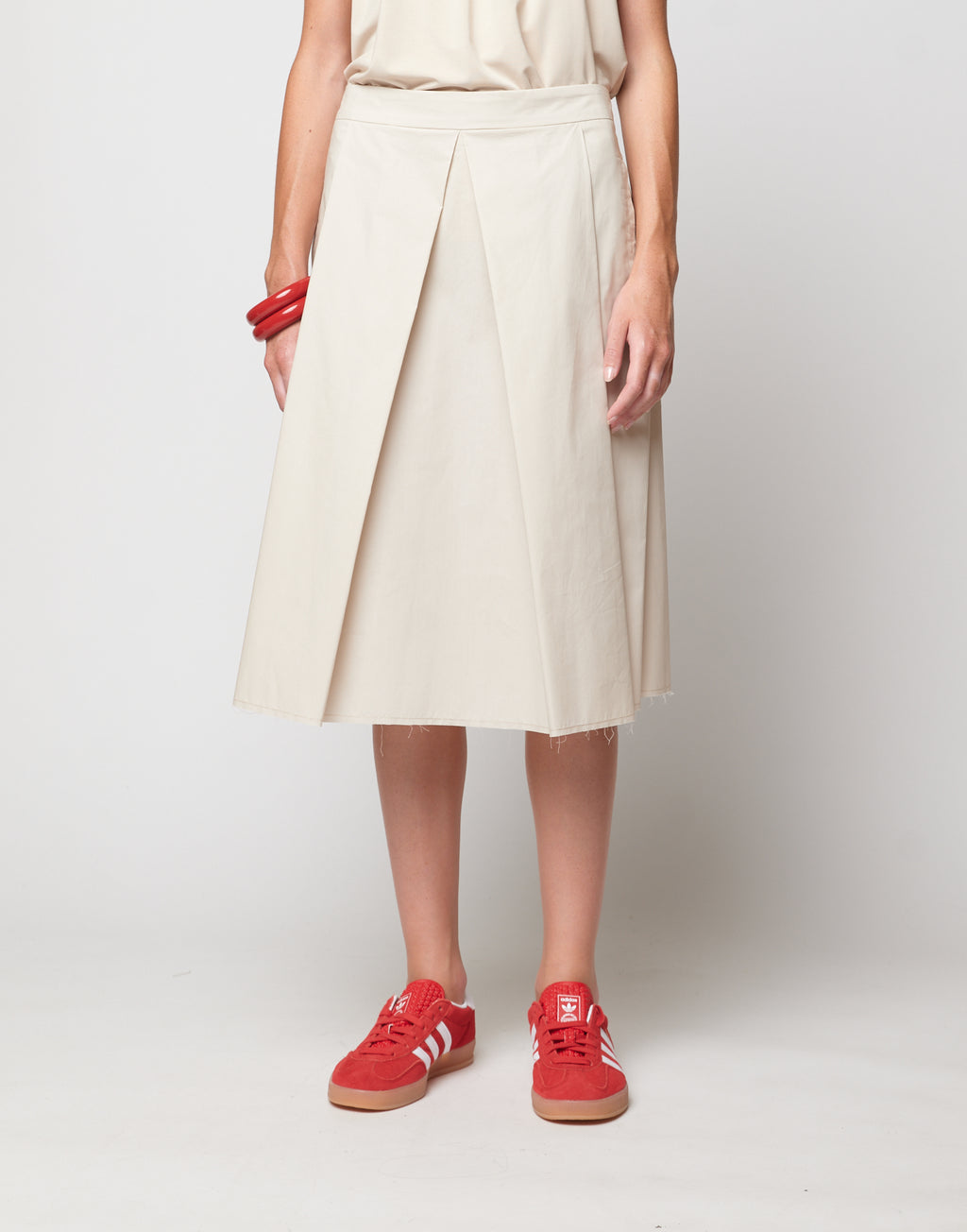 DOUUOD Gonna Midi a Pieghe in Popeline di Cotone Talco