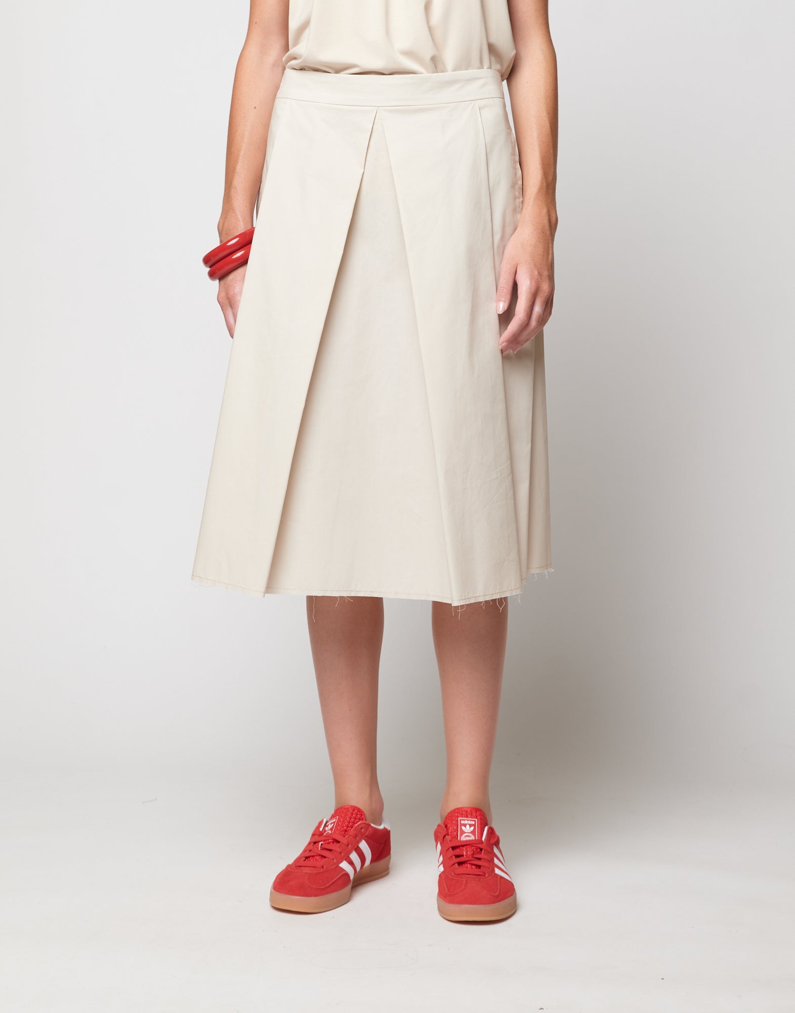 DOUUOD Gonna Midi a Pieghe in Popeline di Cotone Talco