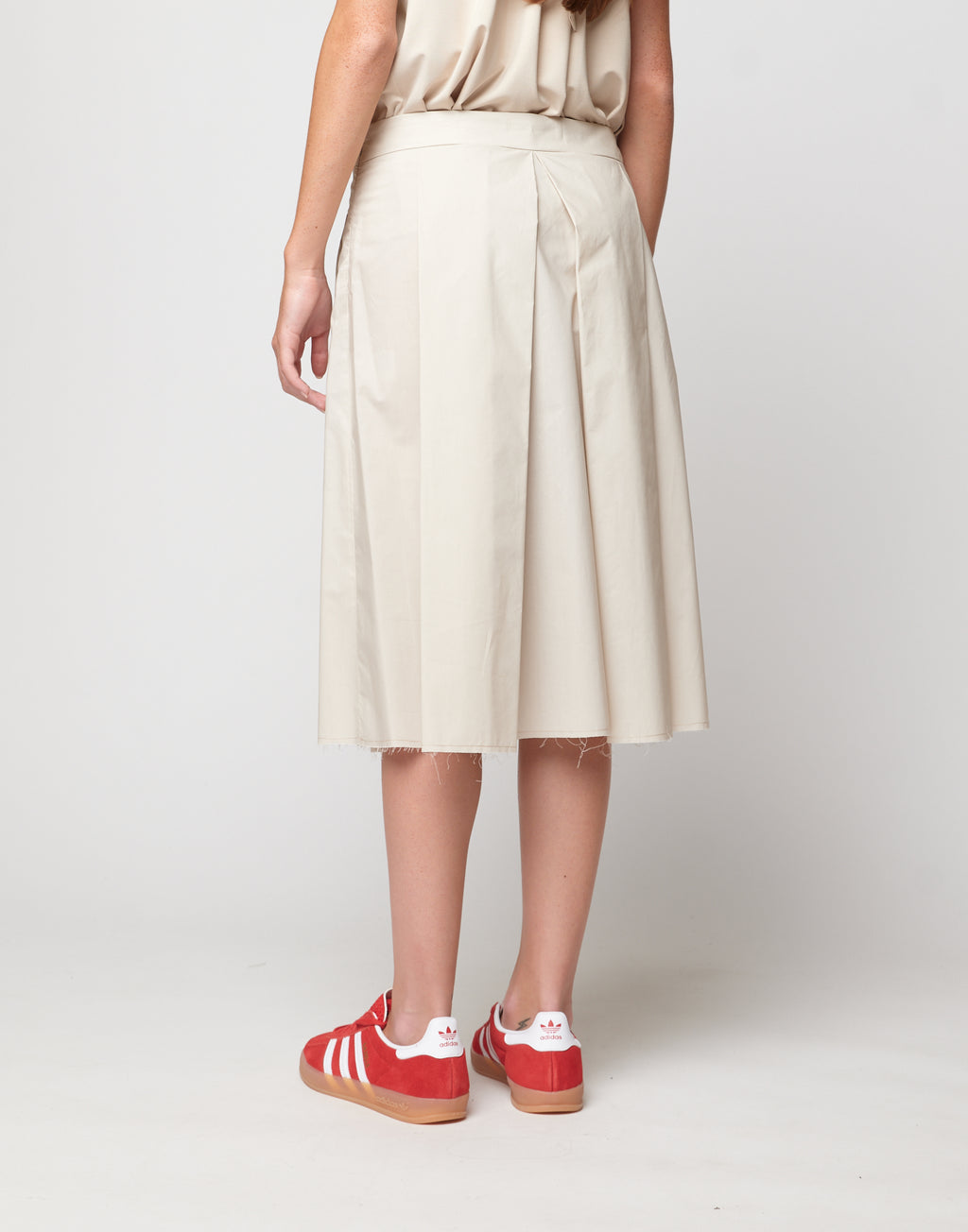 DOUUOD Gonna Midi a Pieghe in Popeline di Cotone Talco