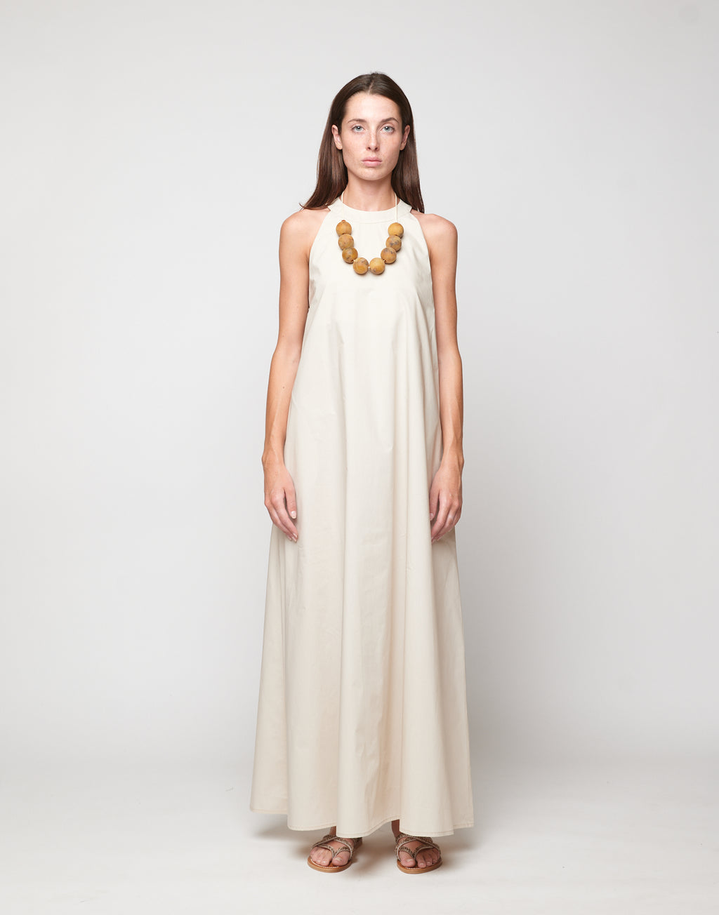 DOUUOD Abito Halter Long in Popeline di Cotone Talco