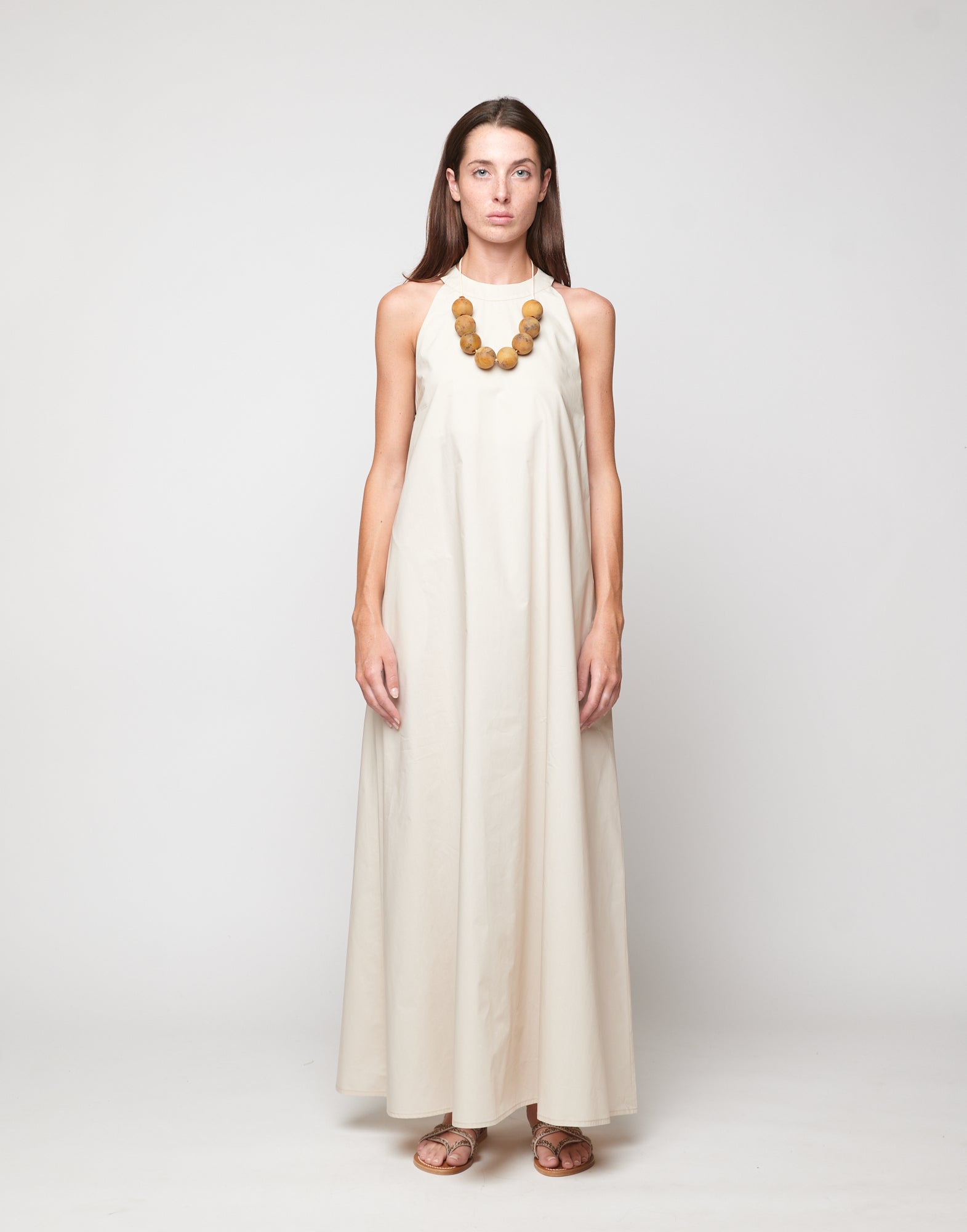 DOUUOD Abito Halter Long in Popeline di Cotone Talco