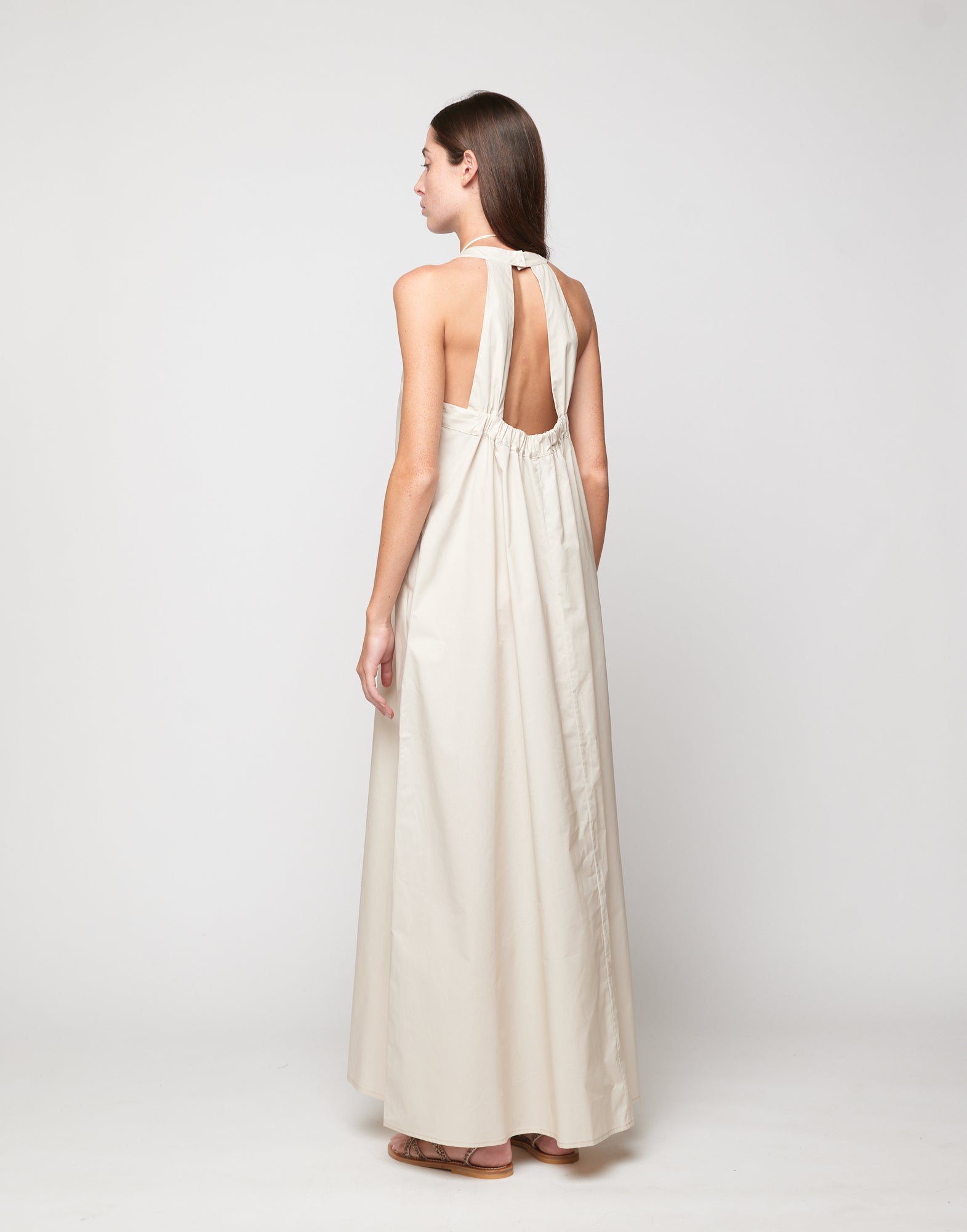 DOUUOD Abito Halter Long in Popeline di Cotone Talco