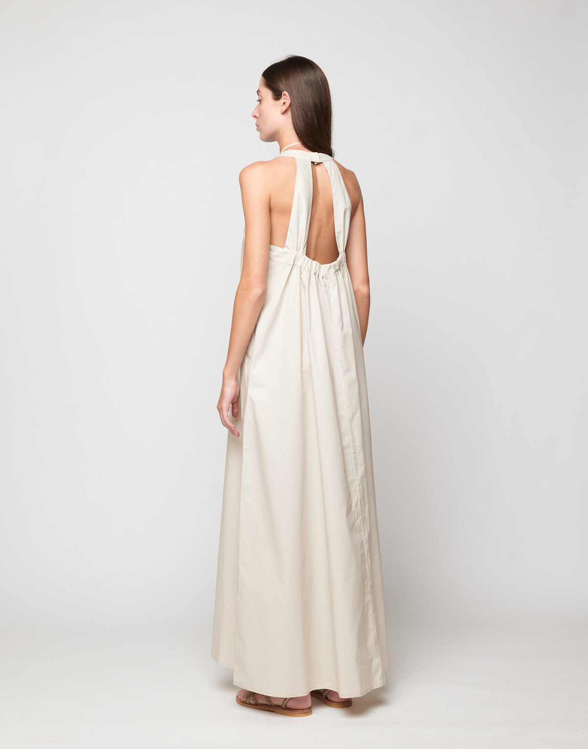 DOUUOD Abito Halter Long in Popeline di Cotone Talco