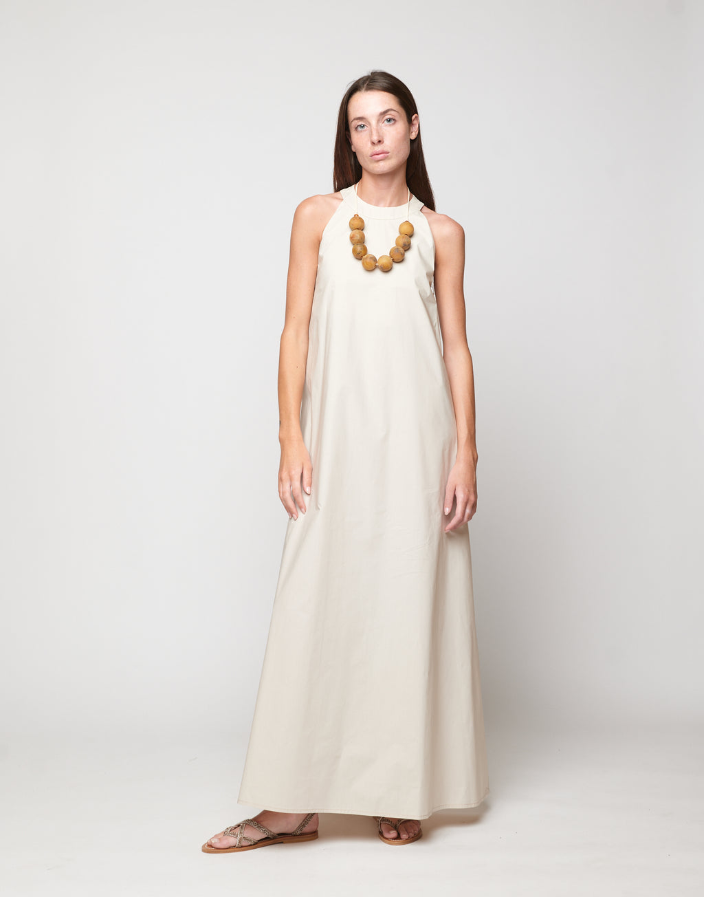 DOUUOD Abito Halter Long in Popeline di Cotone Talco