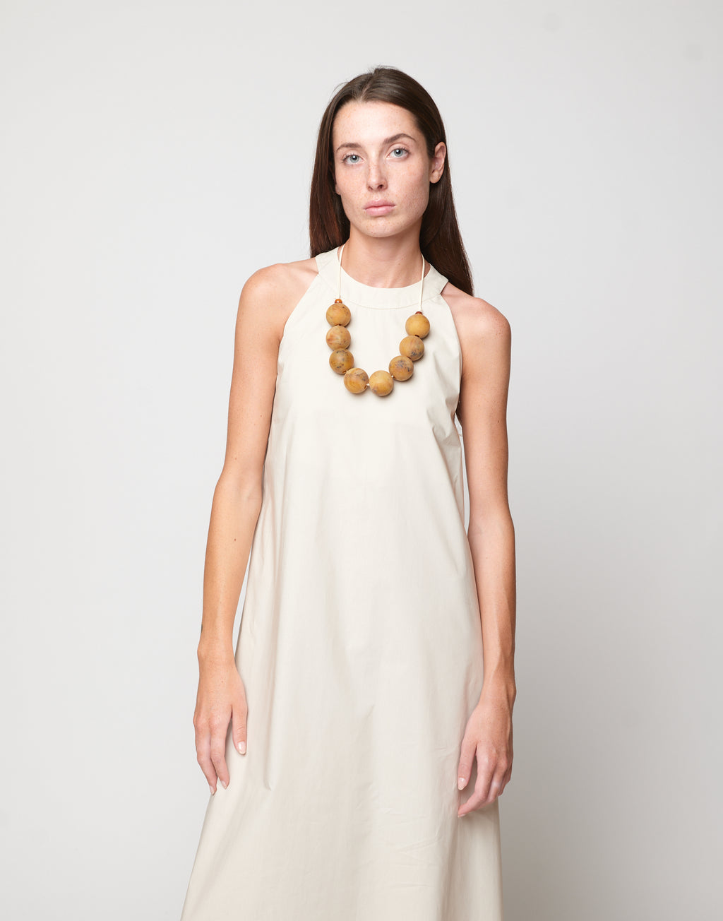 DOUUOD Abito Halter Long in Popeline di Cotone Talco