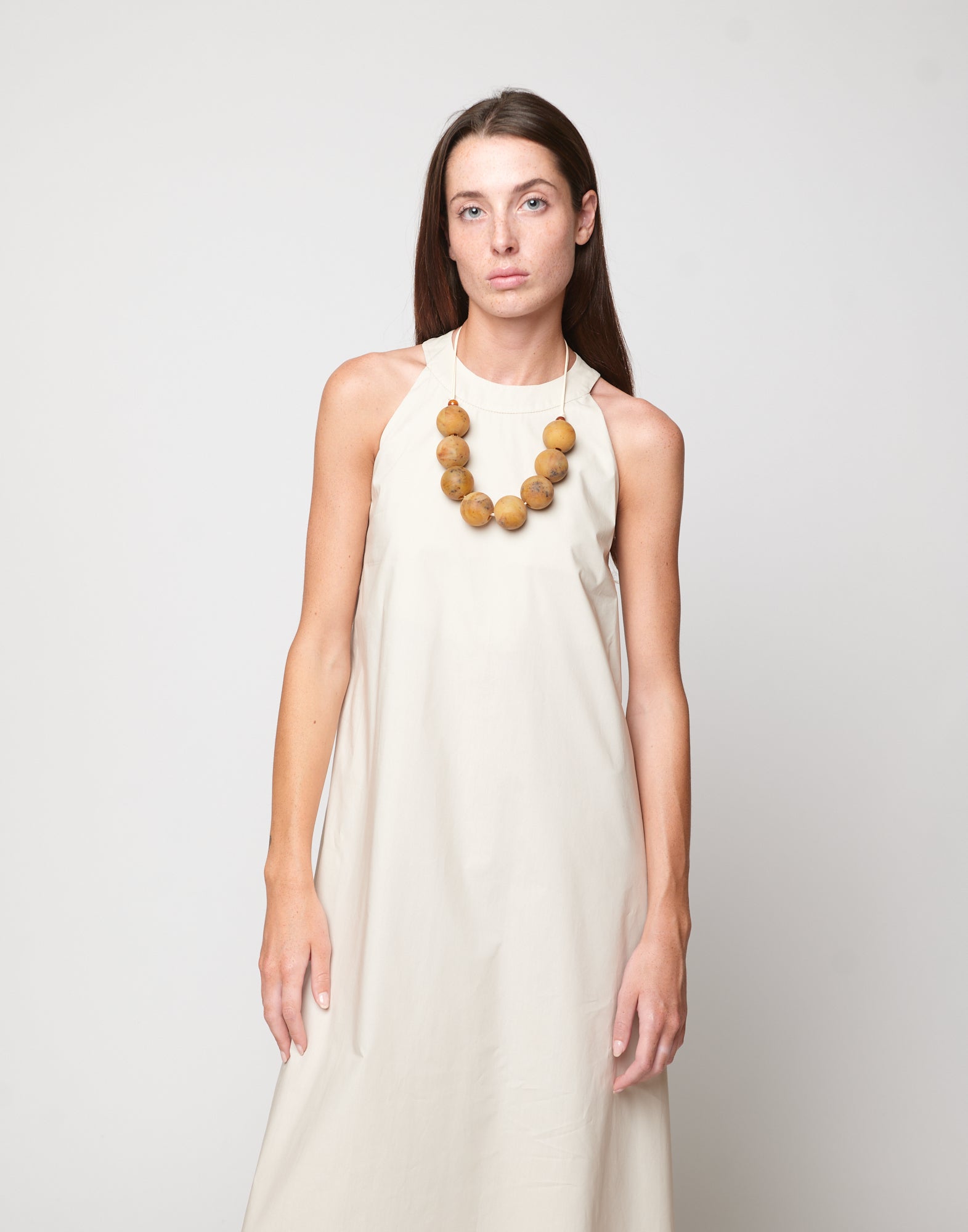 DOUUOD Abito Halter Long in Popeline di Cotone Talco