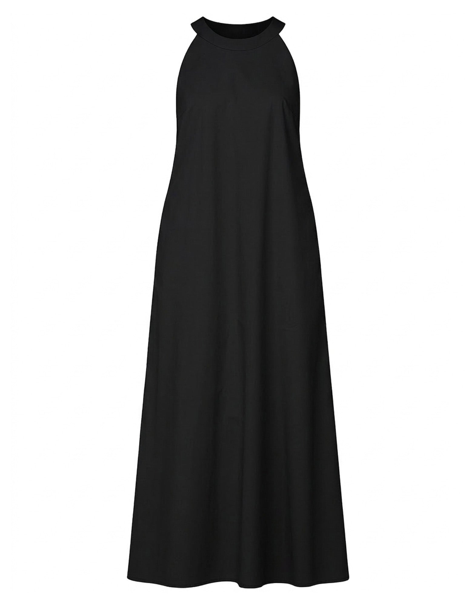 DOUUOD Abito Halter Long in Popeline di Cotone Nero