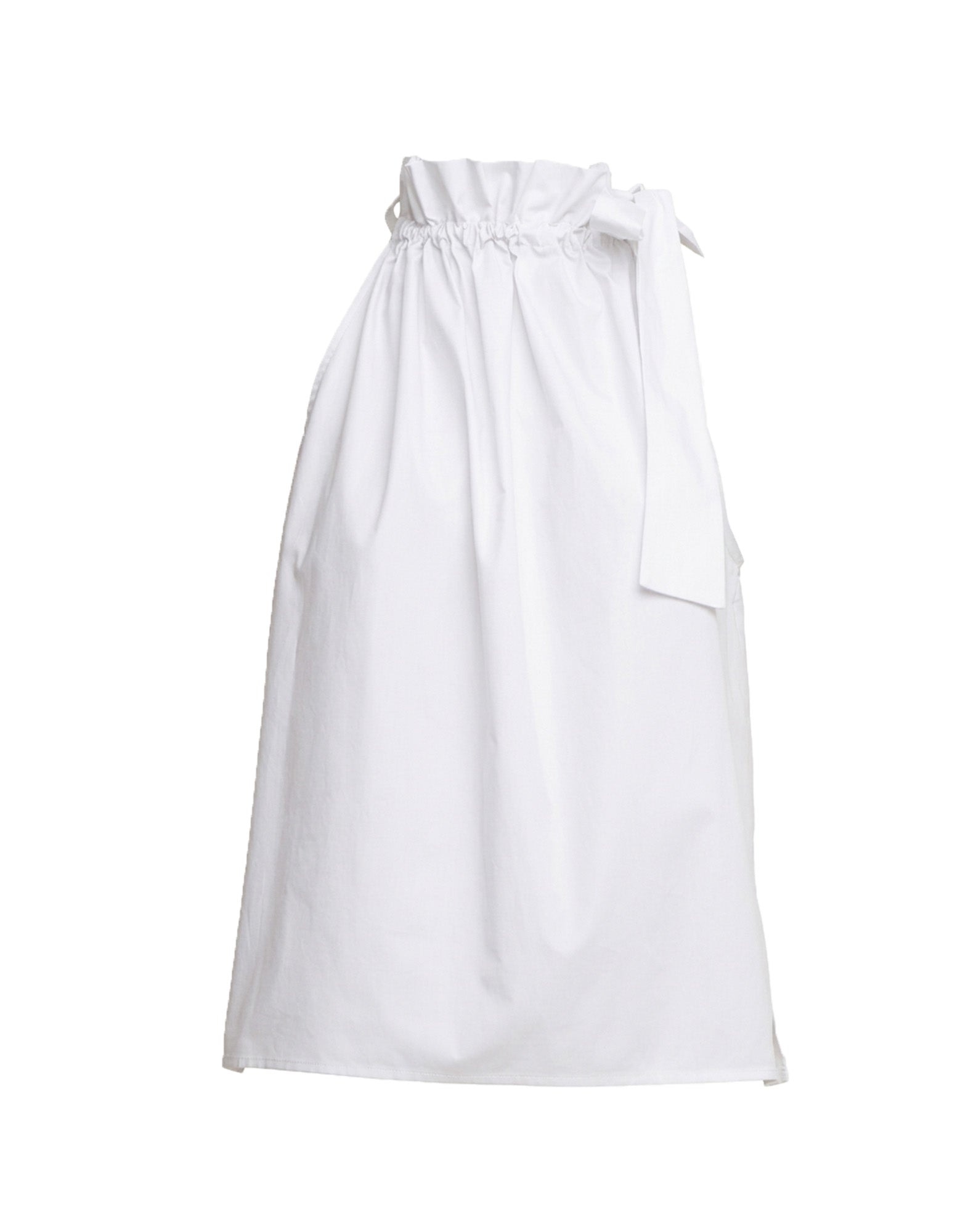 DOUUOD Top Halter Arricciato con Nastro in Popeline di Cotone Off White