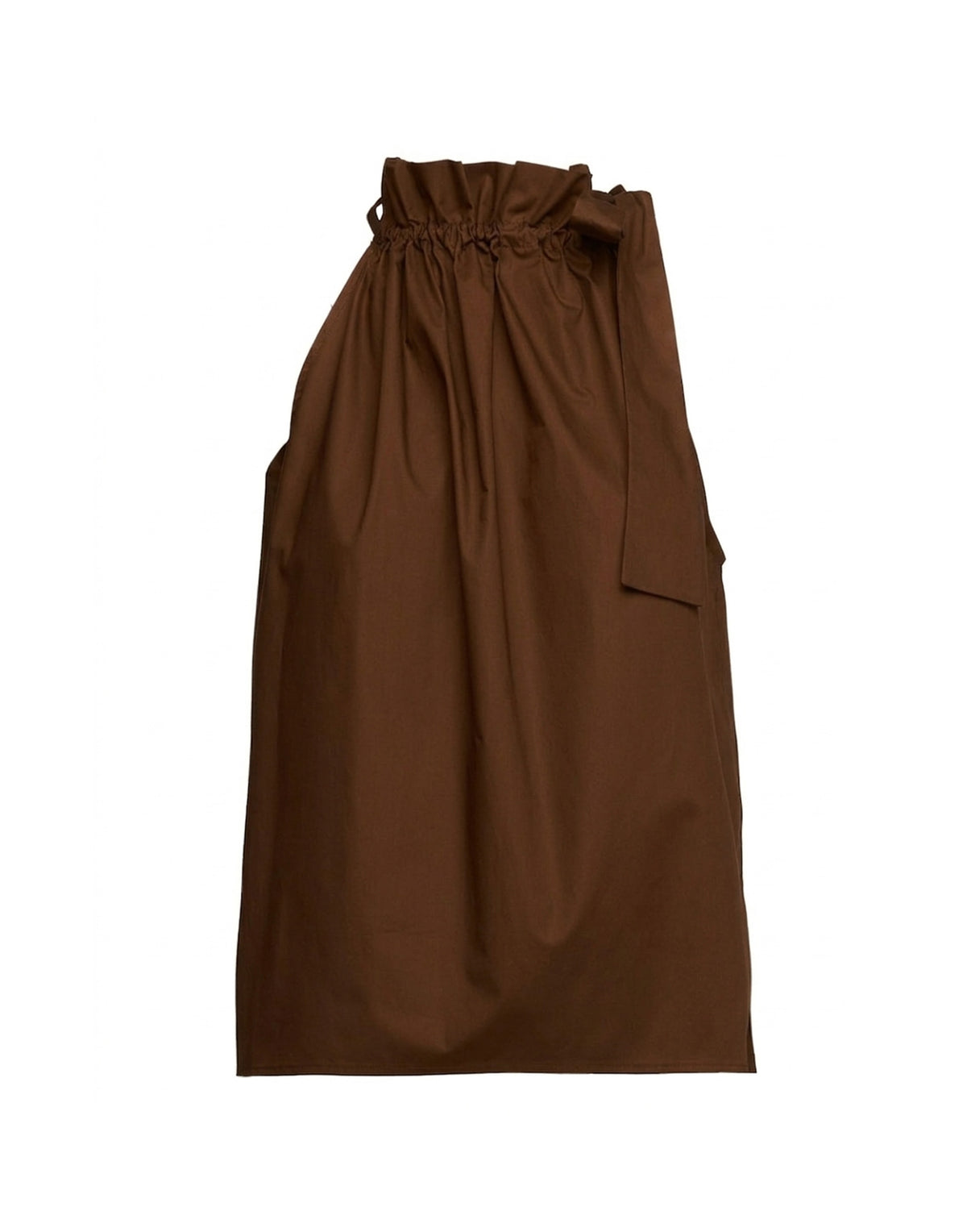 DOUUOD Top Halter Arricciato con Nastro in Popeline di Cotone Fondente