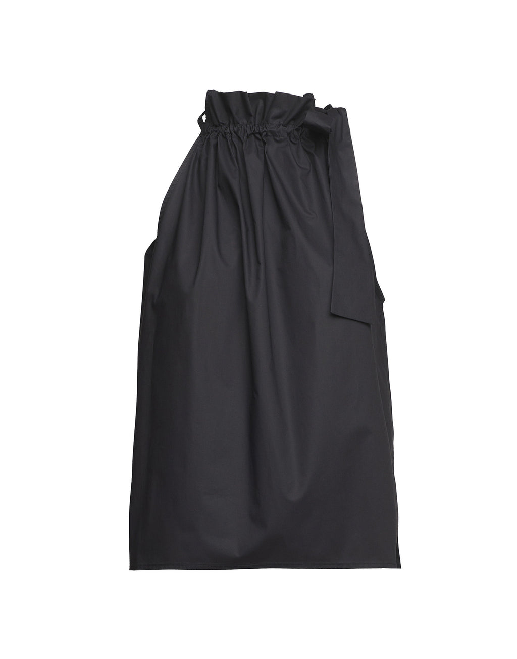 DOUUOD Top Halter Arricciato con Nastro in Popeline di Cotone Nero