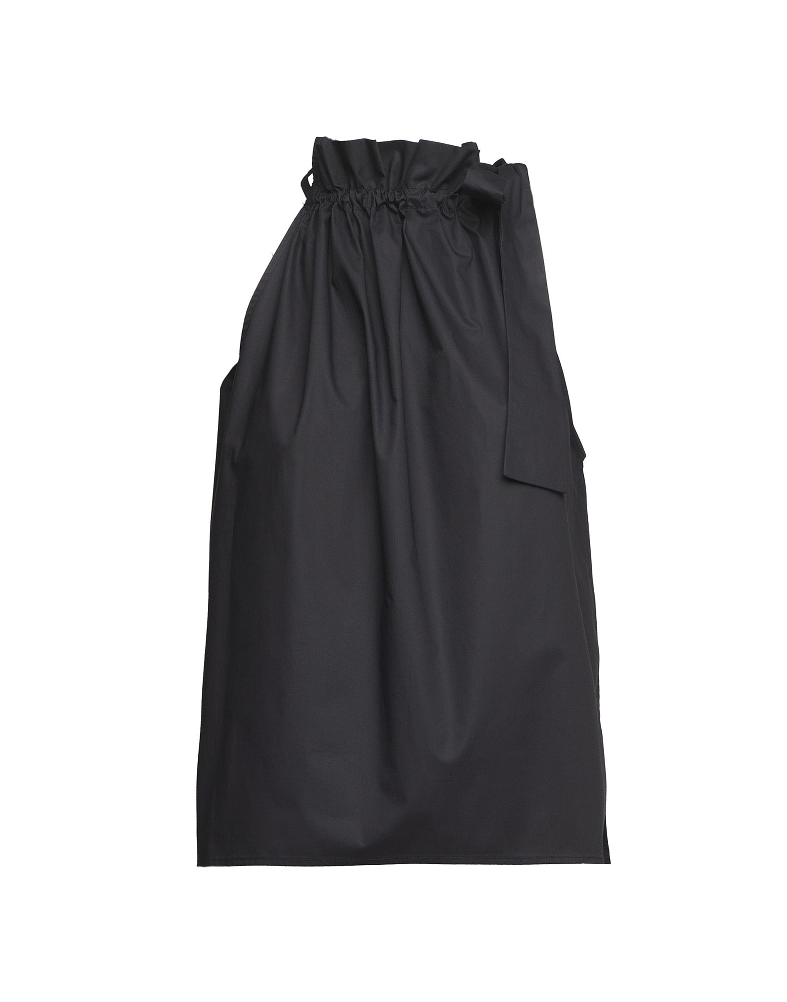 DOUUOD Top Halter Arricciato con Nastro in Popeline di Cotone Nero