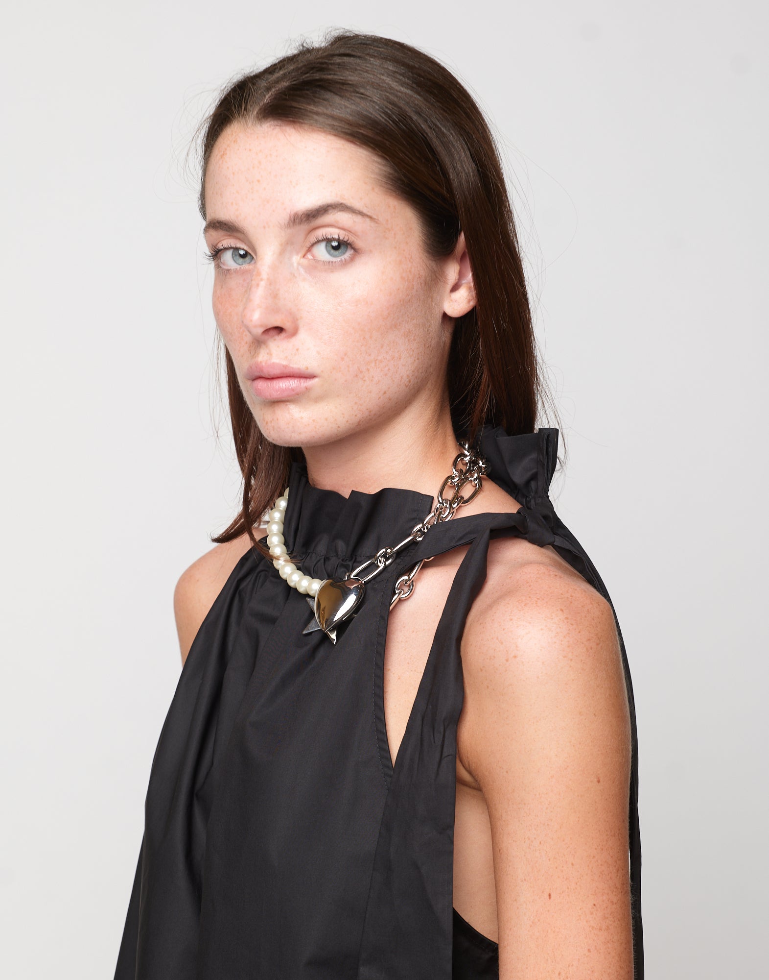 DOUUOD Top Halter Arricciato con Nastro in Popeline di Cotone Nero