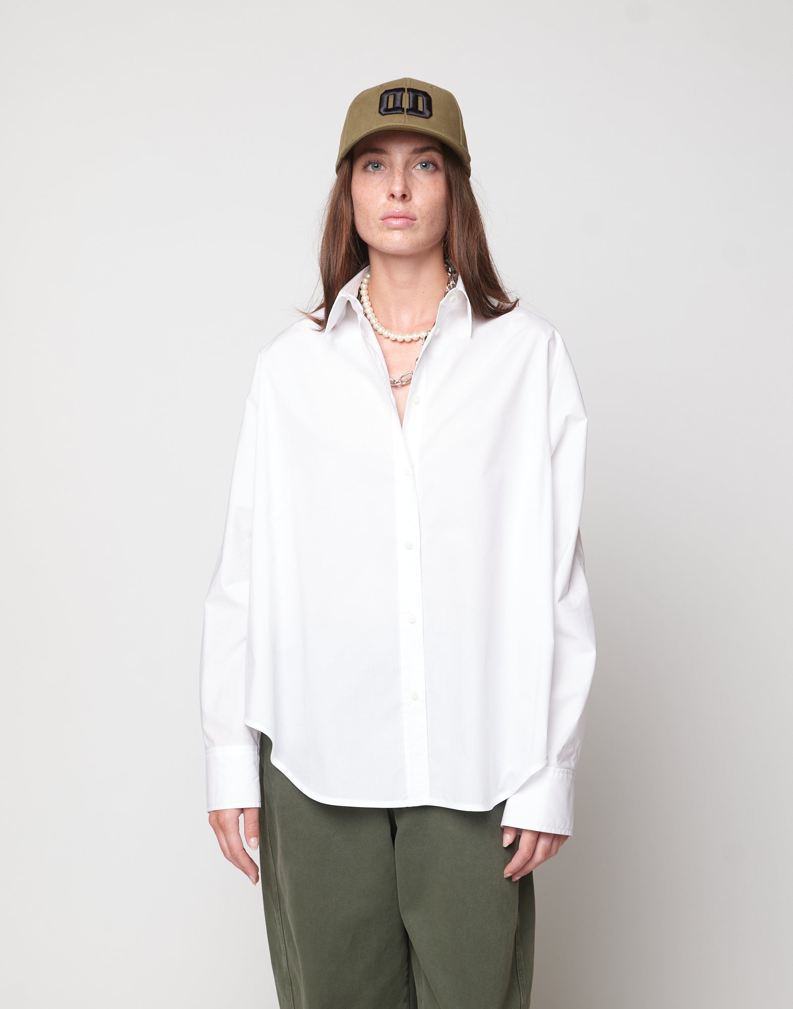 DOUUOD Camicia Over in Popeline di Cotone Off White