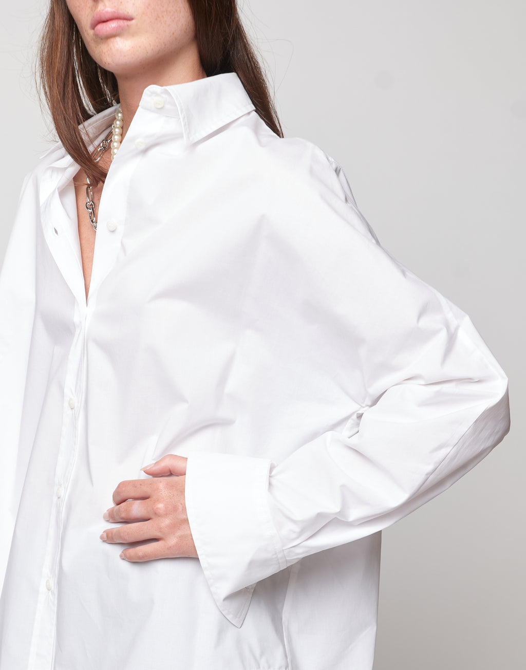 DOUUOD Camicia Over in Popeline di Cotone Off White