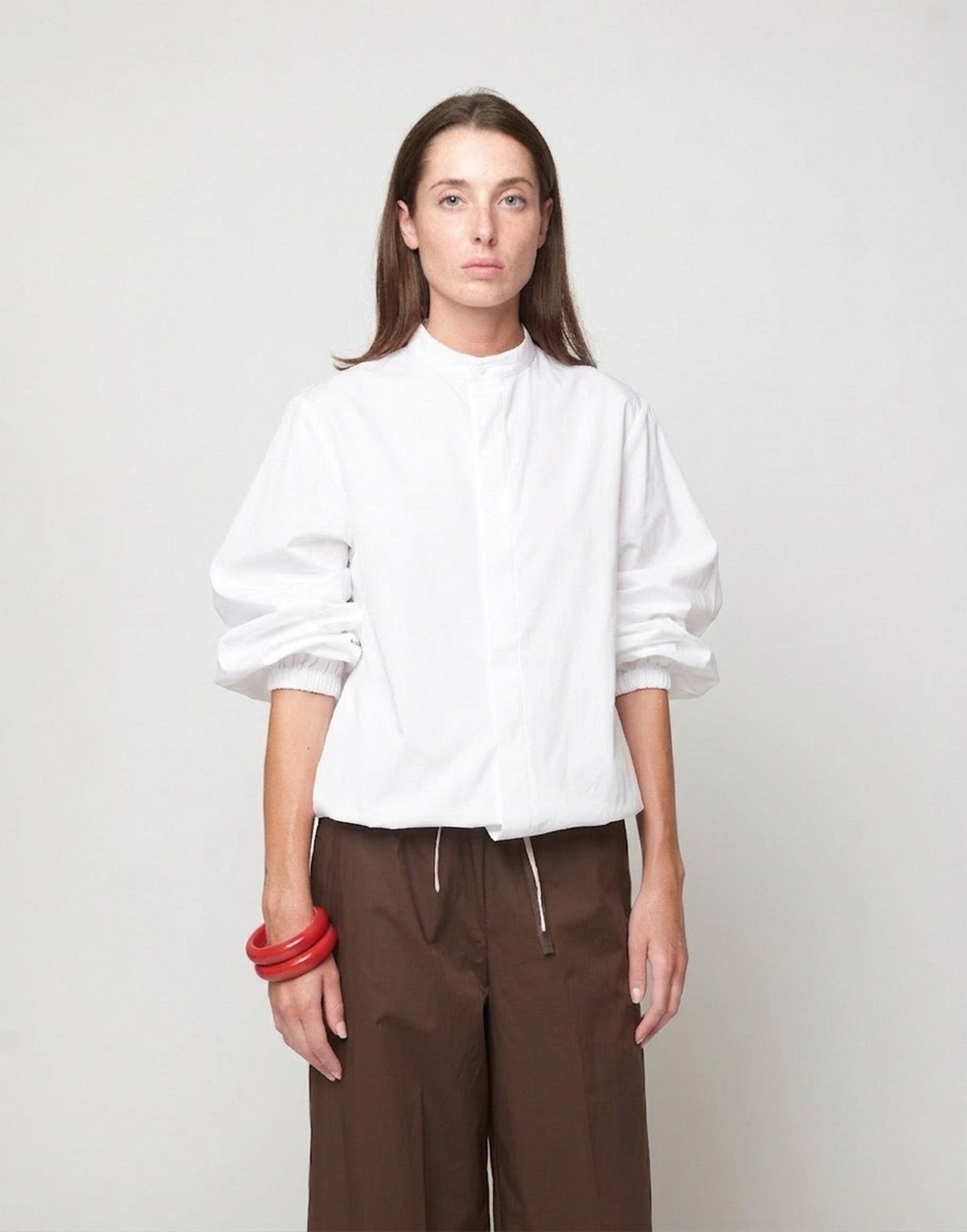 DOUUOD Camicia Maniche a Baloon in Popeline di Cotone Off White