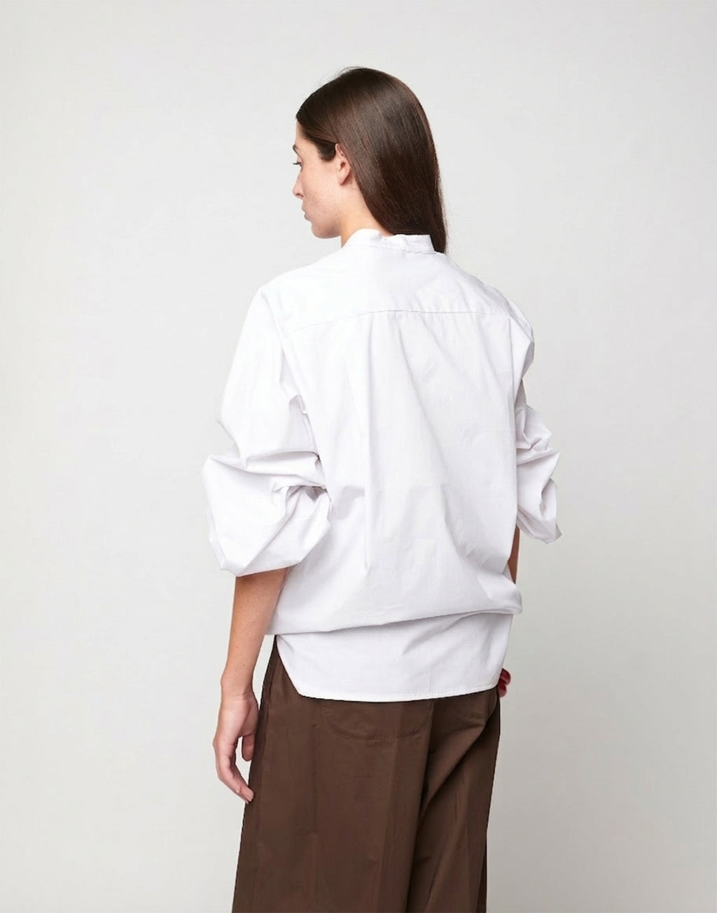 DOUUOD Camicia Maniche a Baloon in Popeline di Cotone Off White