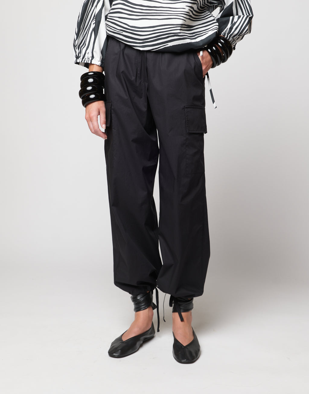 DOUUOD Pantaloni Cargo con Coulisse in Popeline di Cotone Neri