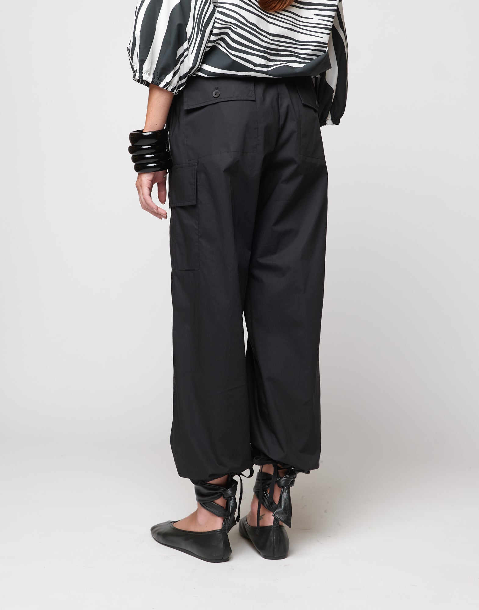 DOUUOD Pantaloni Cargo con Coulisse in Popeline di Cotone Neri