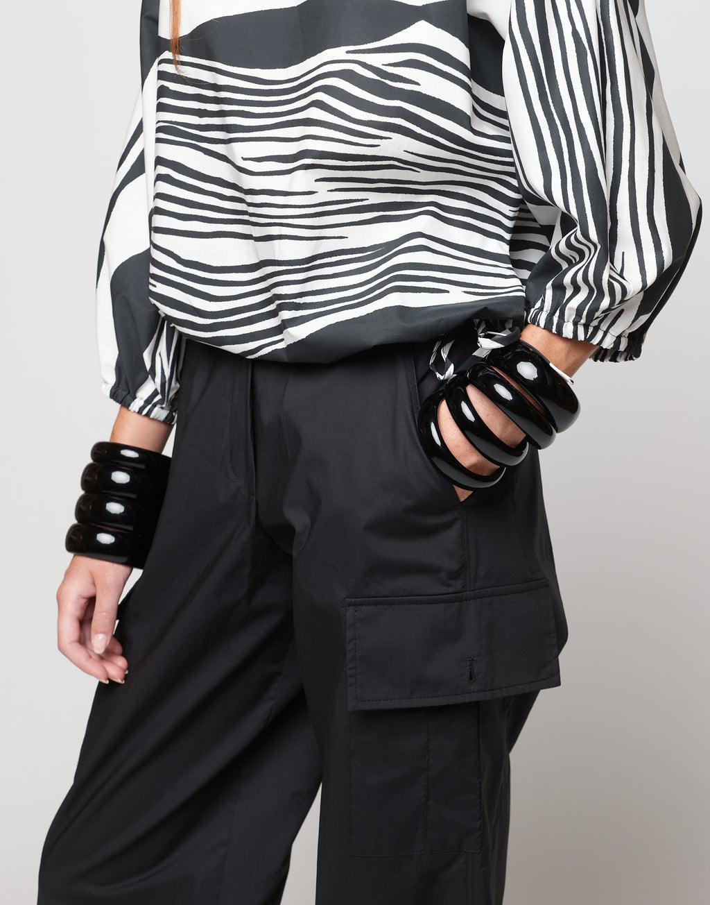 DOUUOD Pantaloni Cargo con Coulisse in Popeline di Cotone Neri