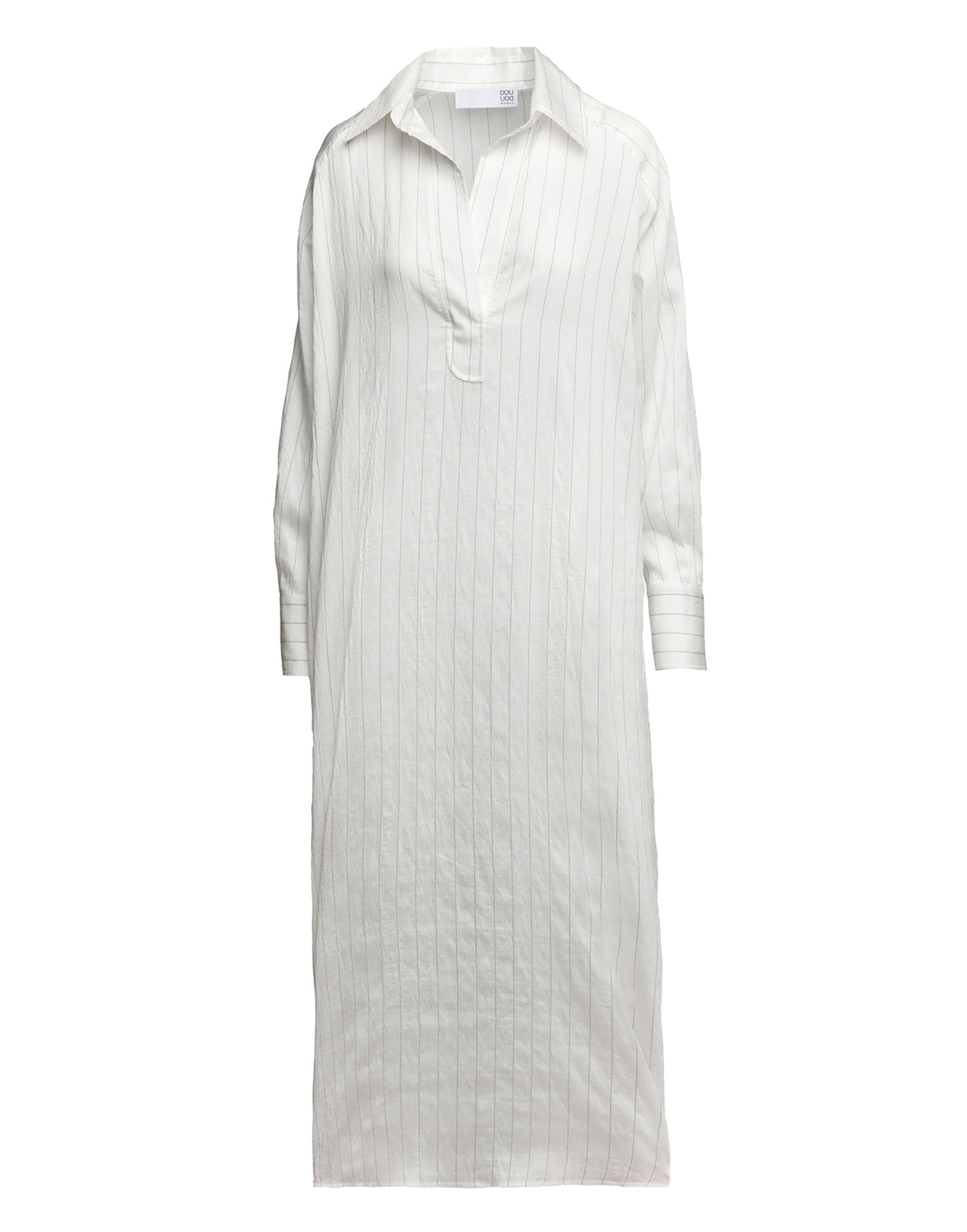 DOUUOD Abito Polo Lungo in Gessato Lyocell