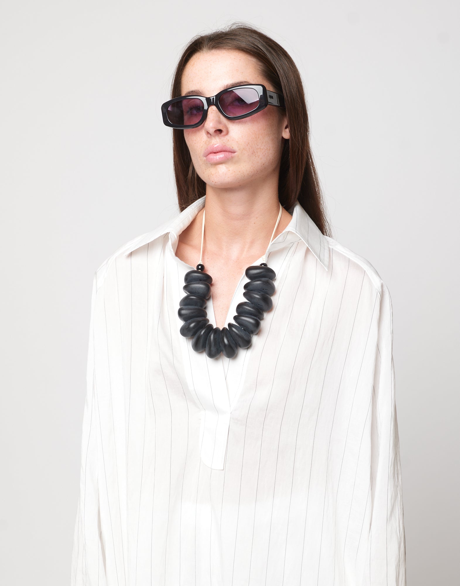 DOUUOD Abito Polo Lungo in Gessato Lyocell