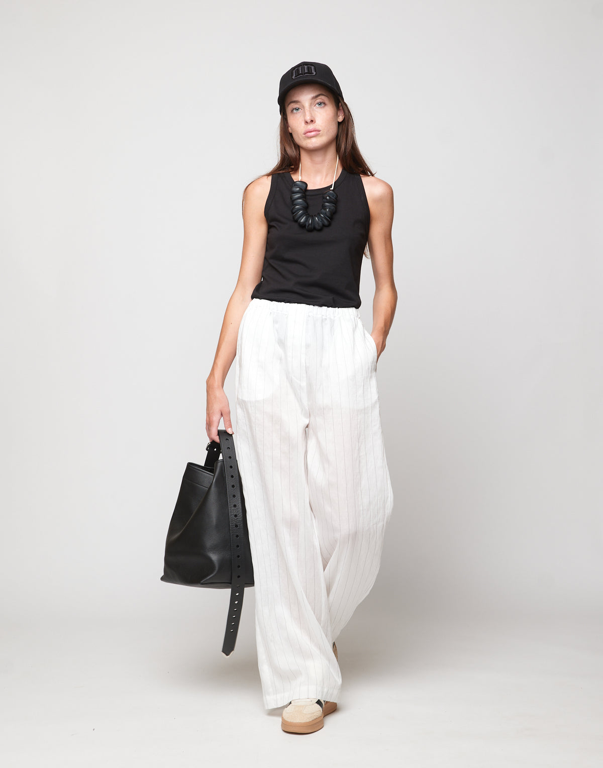 DOUUOD Pantaloni Wide-Leg in Gessato Lyocell