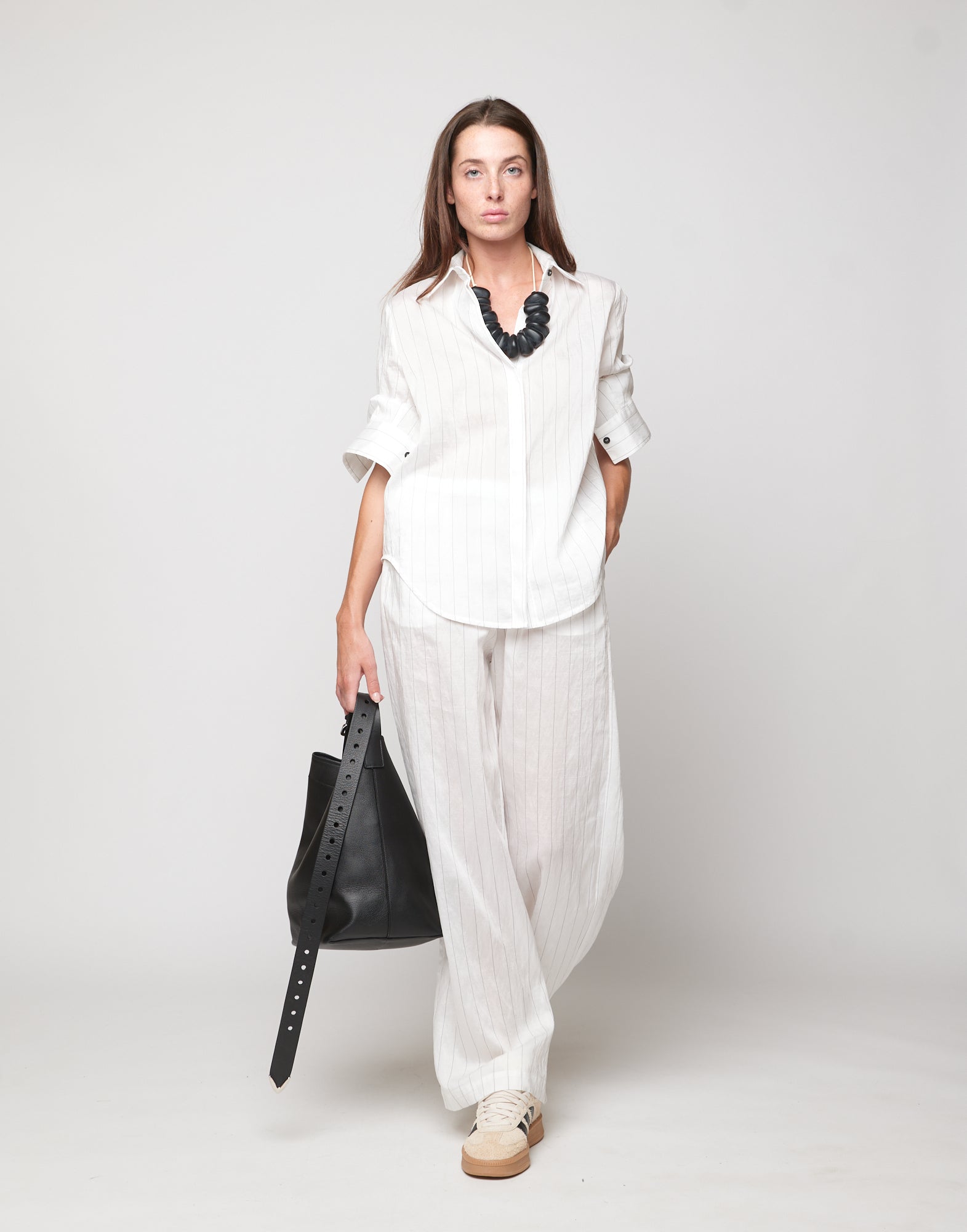 DOUUOD Pantaloni Wide-Leg in Gessato Lyocell
