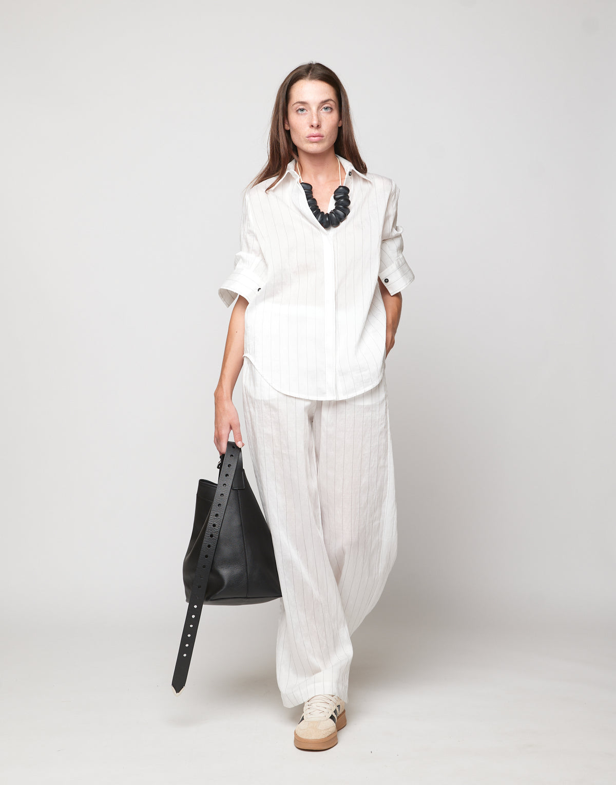 DOUUOD Pantaloni Wide-Leg in Gessato Lyocell