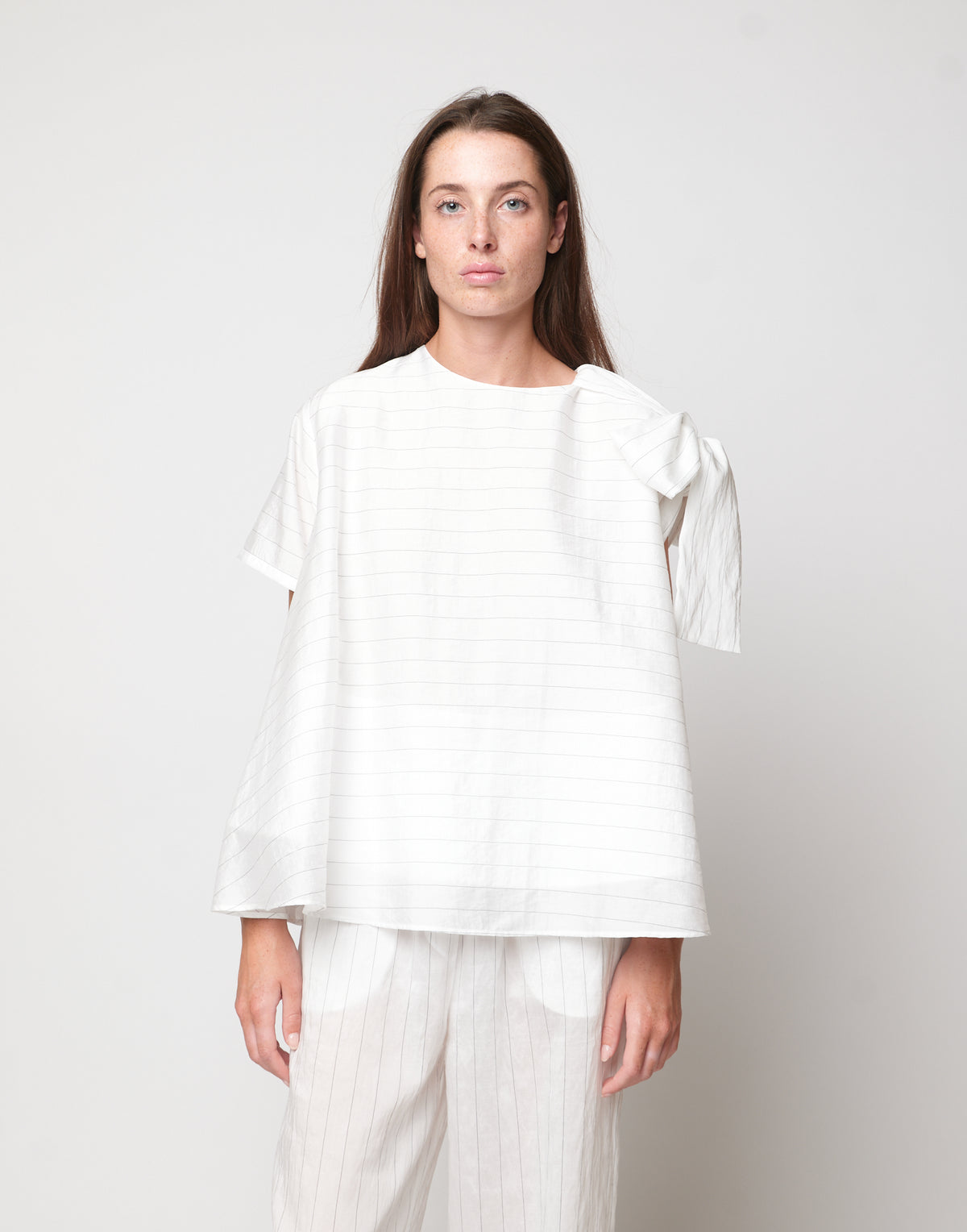 DOUUOD Blusa Girocollo in Gessato Lyocell
