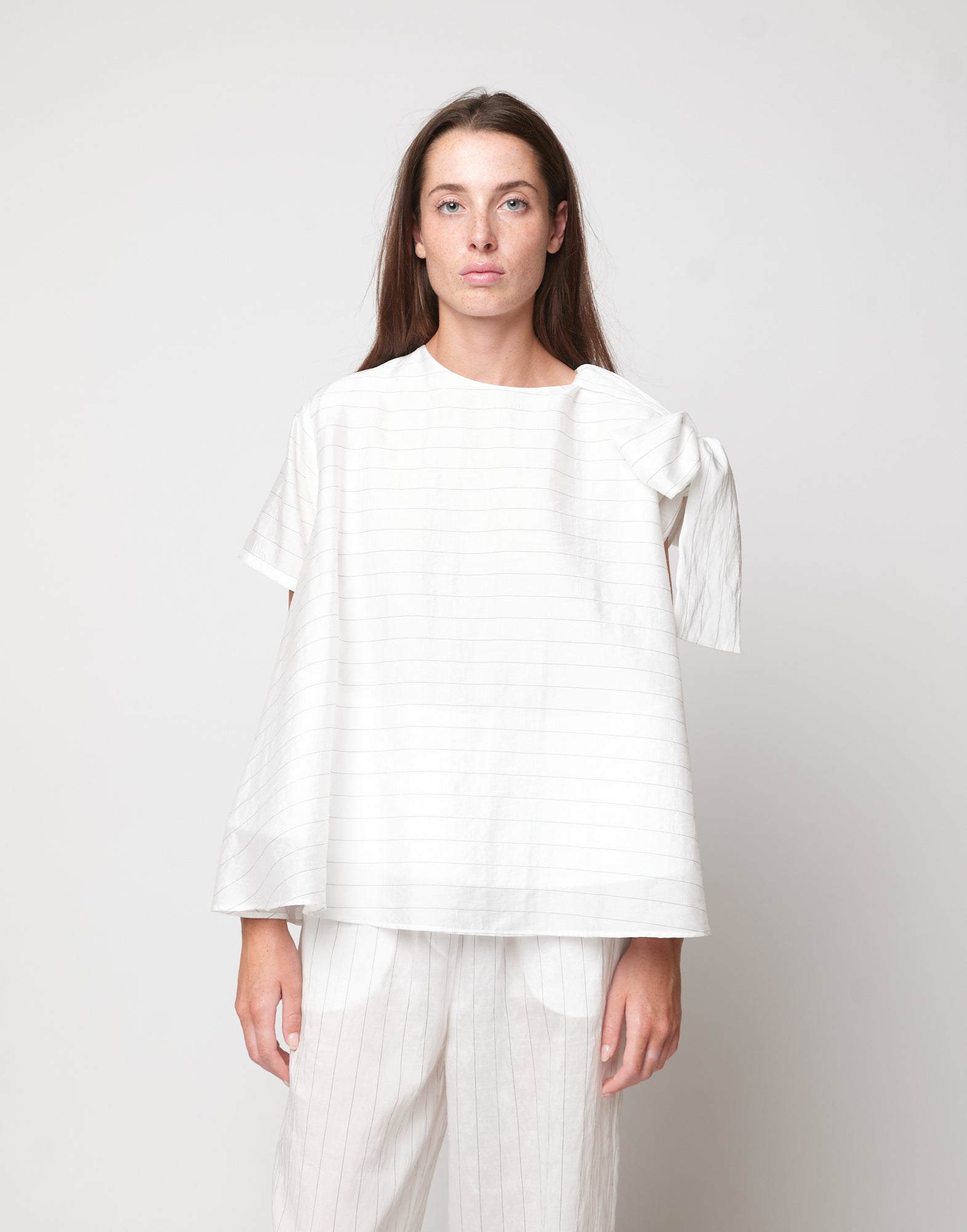 DOUUOD Blusa Girocollo in Gessato Lyocell