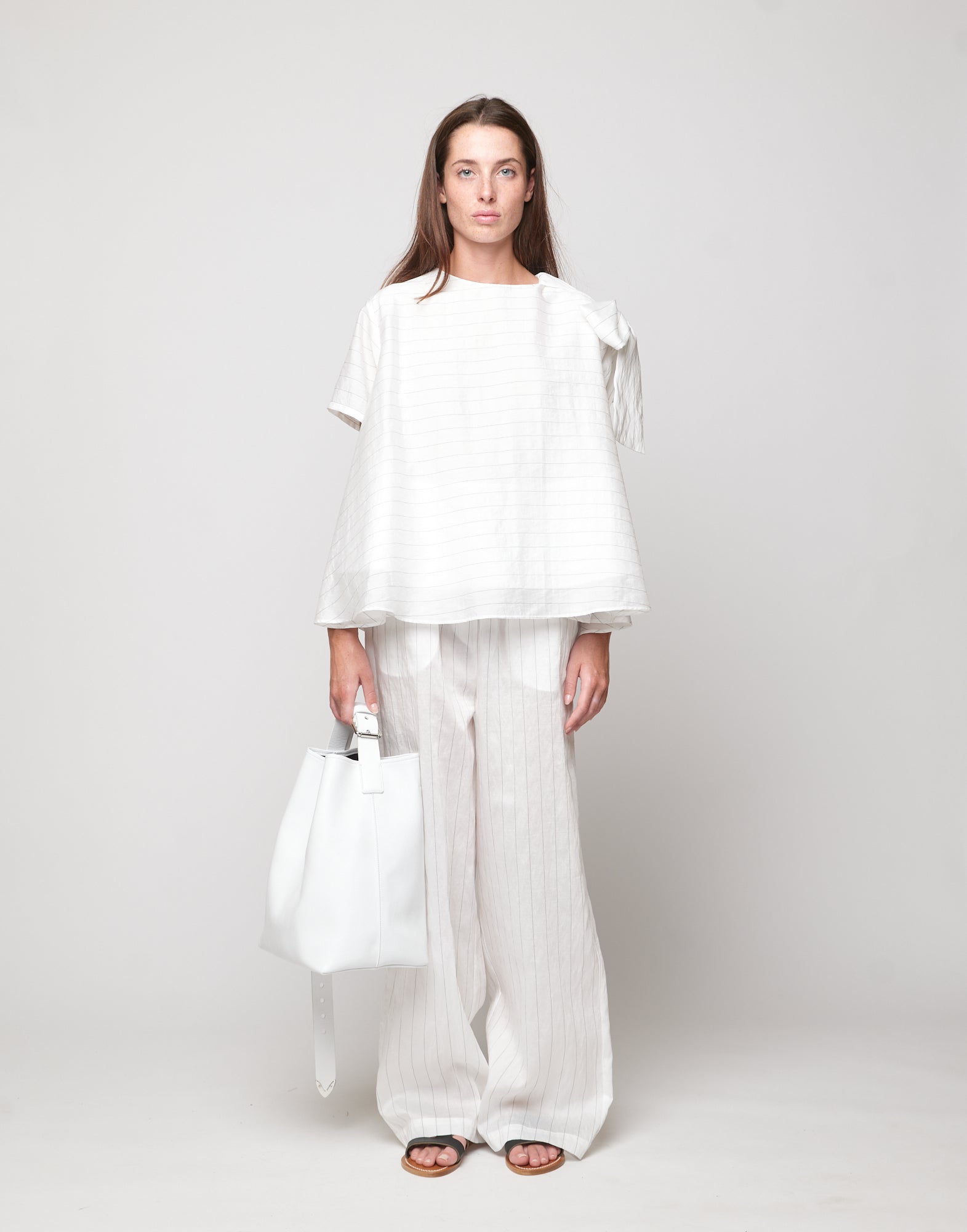 DOUUOD Blusa Girocollo in Gessato Lyocell