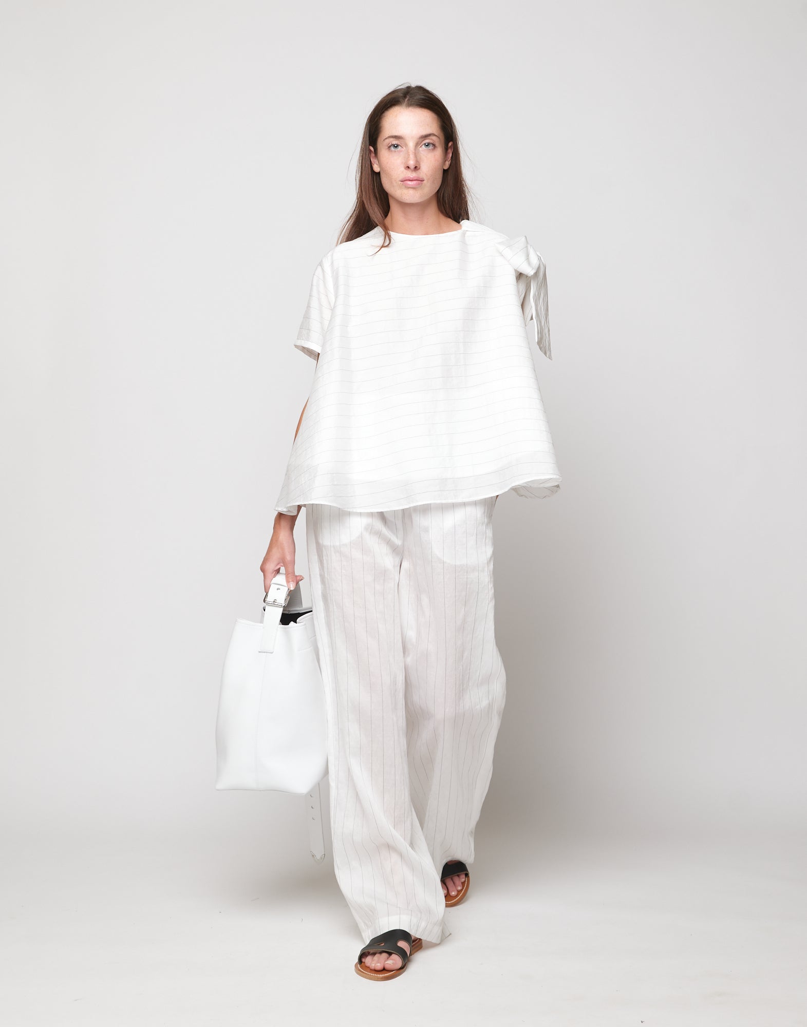 DOUUOD Blusa Girocollo in Gessato Lyocell