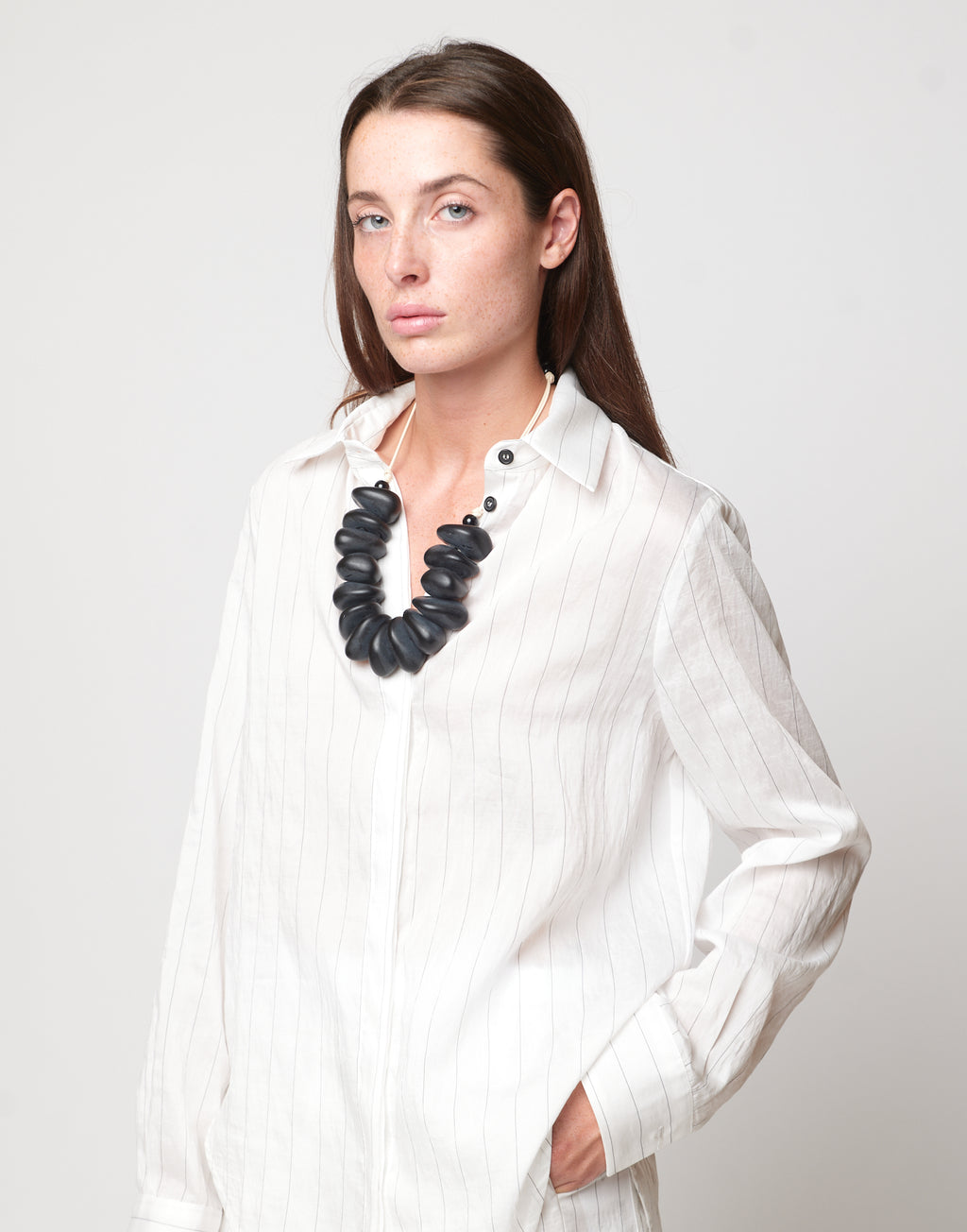 DOUUOD Camicia a Uomo in Gessato Lyocell