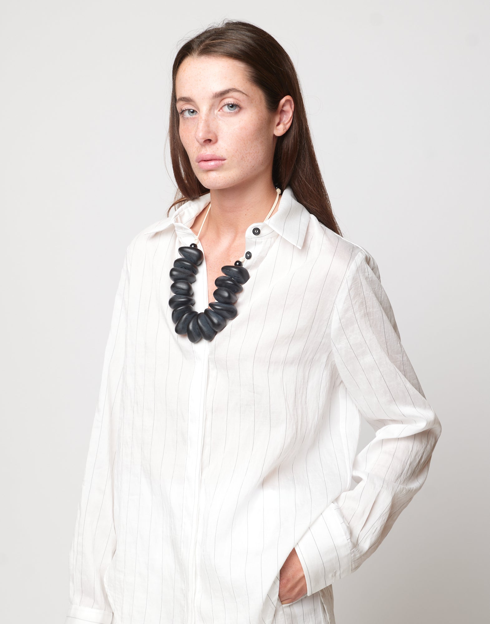 DOUUOD Camicia a Uomo in Gessato Lyocell