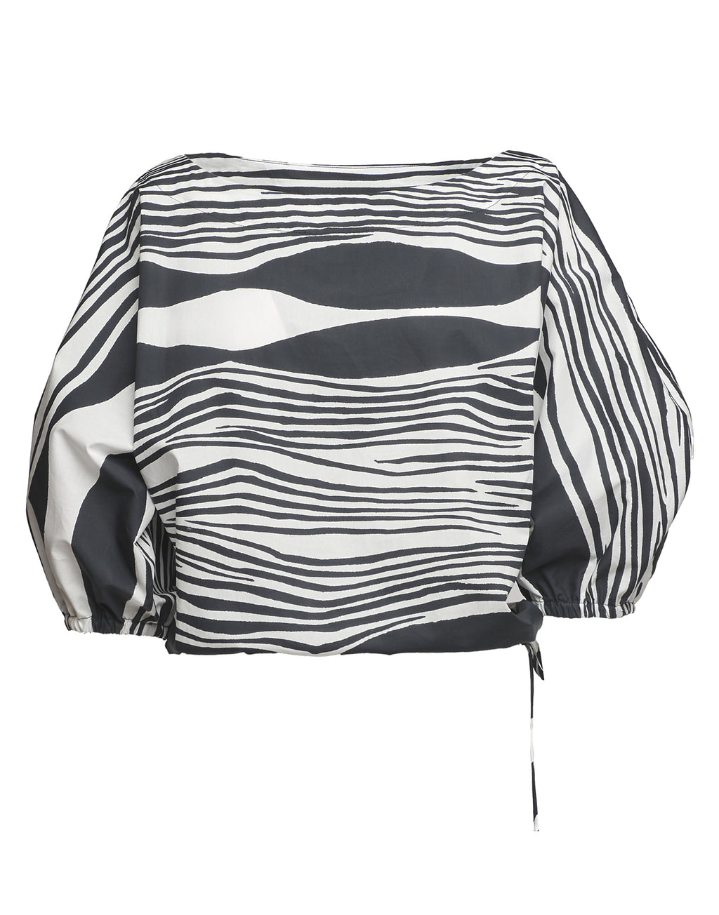 DOUUOD Blusa Kimono in Popeline di Cotone Stampato Off White/Nero